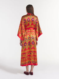 Silk Kimono Robe in Ruby Batik