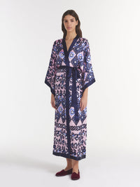 Silk Kimono Robe in Quartz Batik