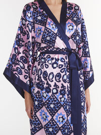 Silk Kimono Robe in Quartz Batik