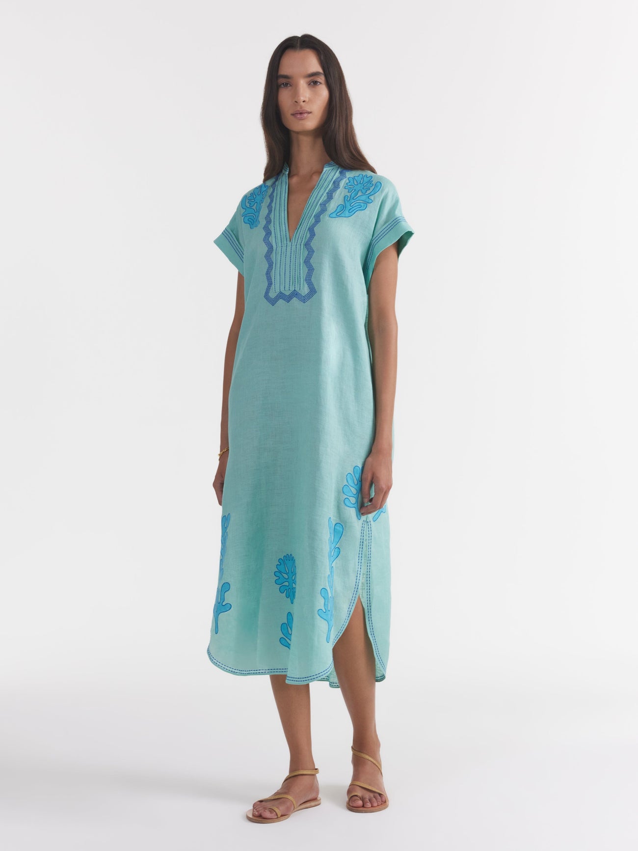 Load image into Gallery viewer, Aree Kaftan in Seafoam Embroidery