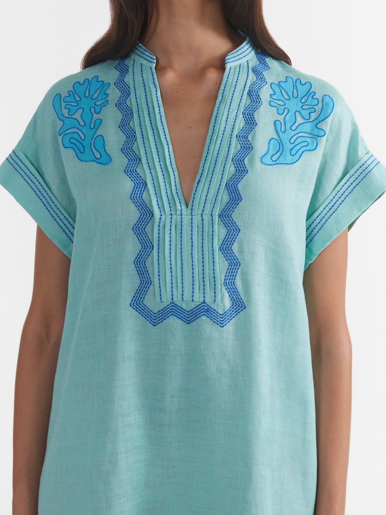 Load image into Gallery viewer, Aree Kaftan in Seafoam Embroidery