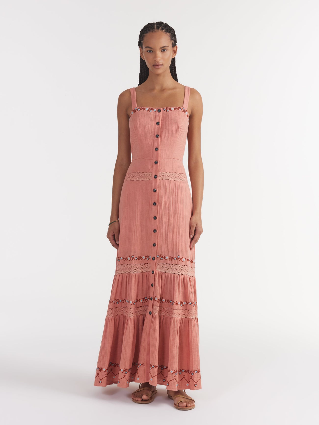 Load image into Gallery viewer, Fara Long B Dress in Washed Blush Embroidery
