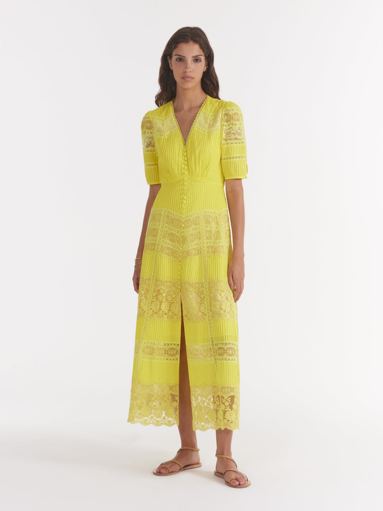 Load image into Gallery viewer, Lea Long Lace Dress in Citrine