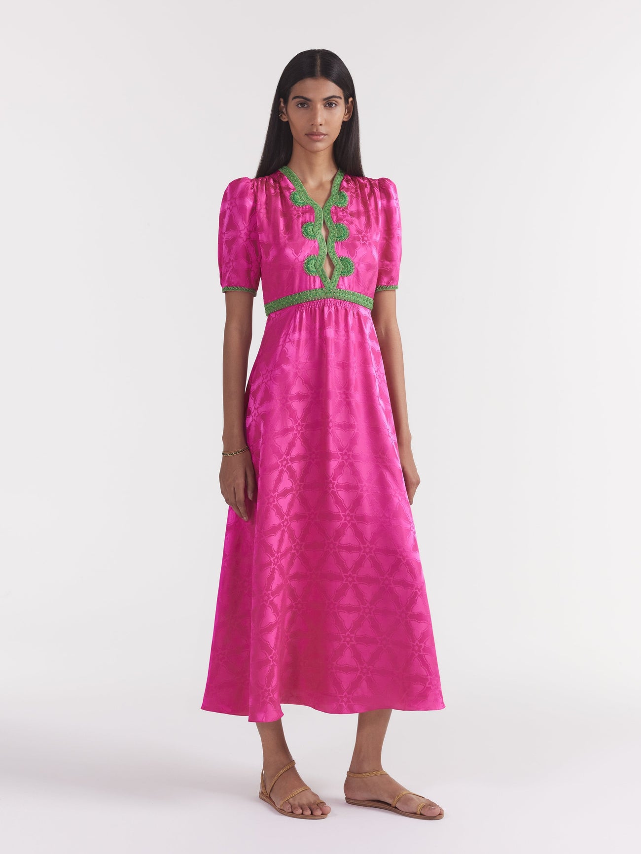 Load image into Gallery viewer, Tabitha Dress in Honeysuckle Pink Embroidery