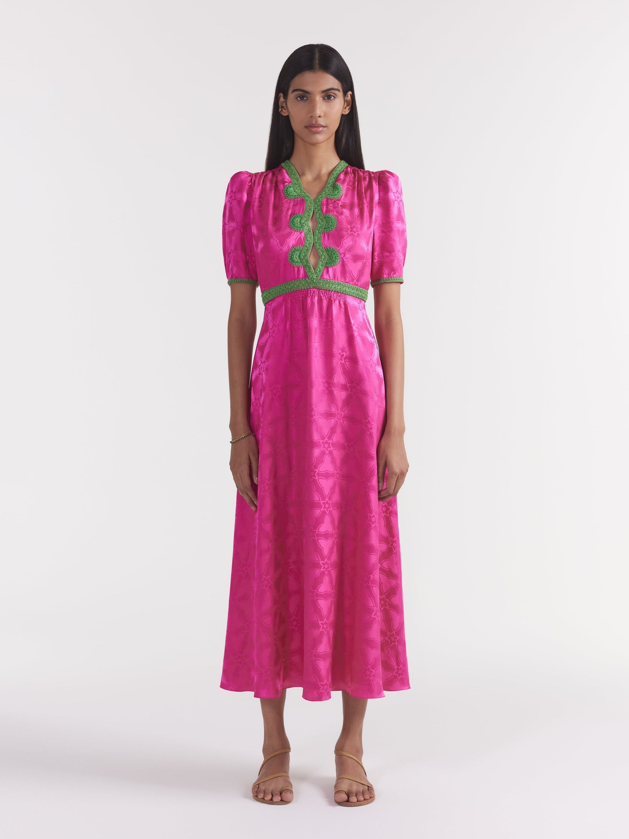 Tabitha Dress in Honeysuckle Pink Embroidery