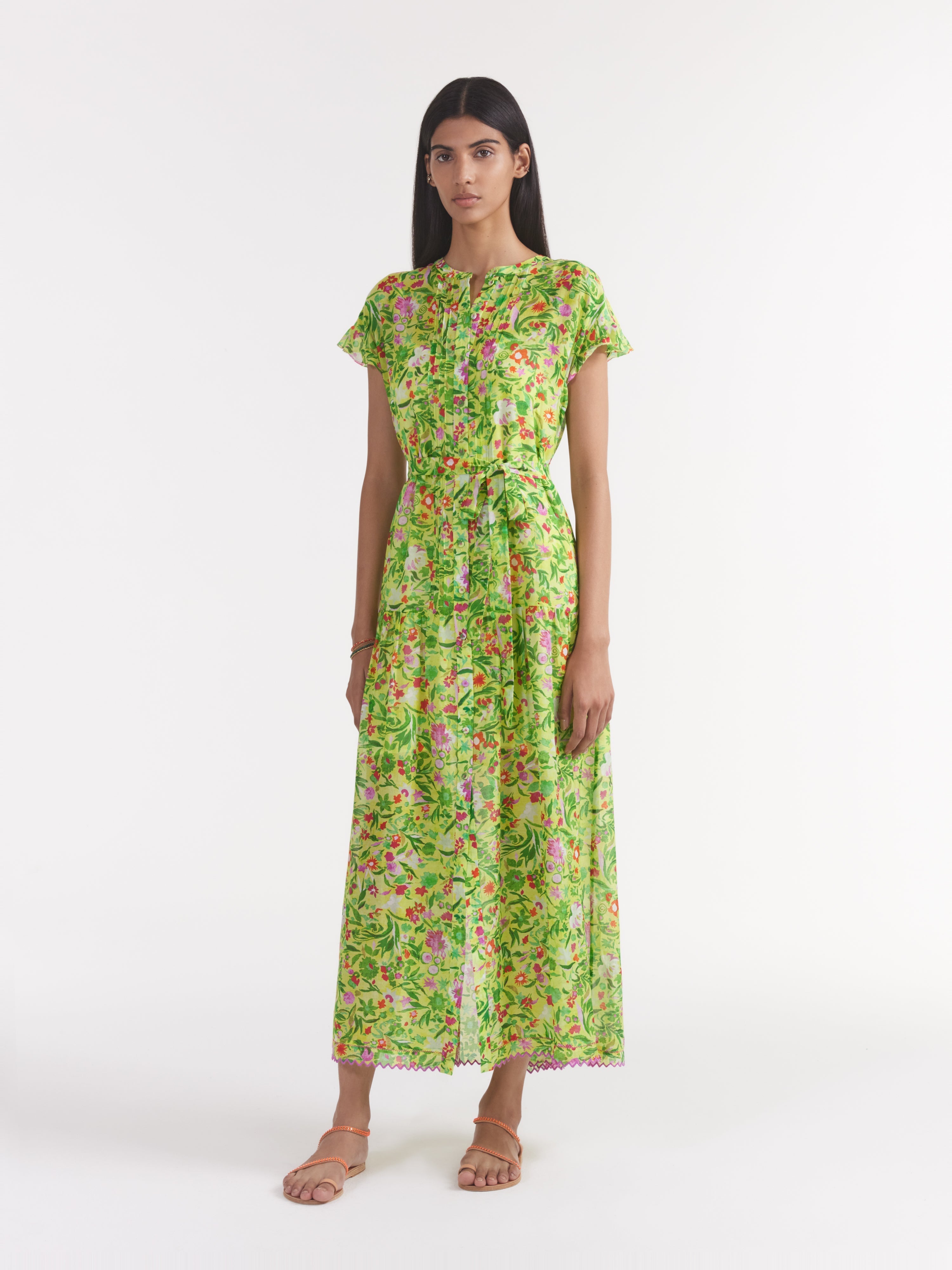 Bettie B Dress in Bouquet Lime Embroidery – SALONI