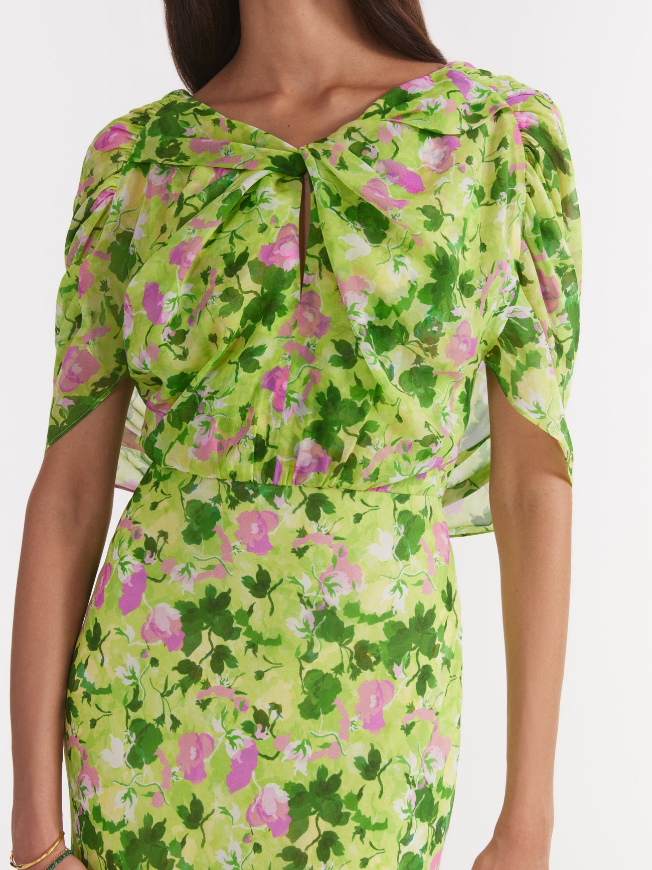 Load image into Gallery viewer, Claudia Cape Dress in Poppies Lime