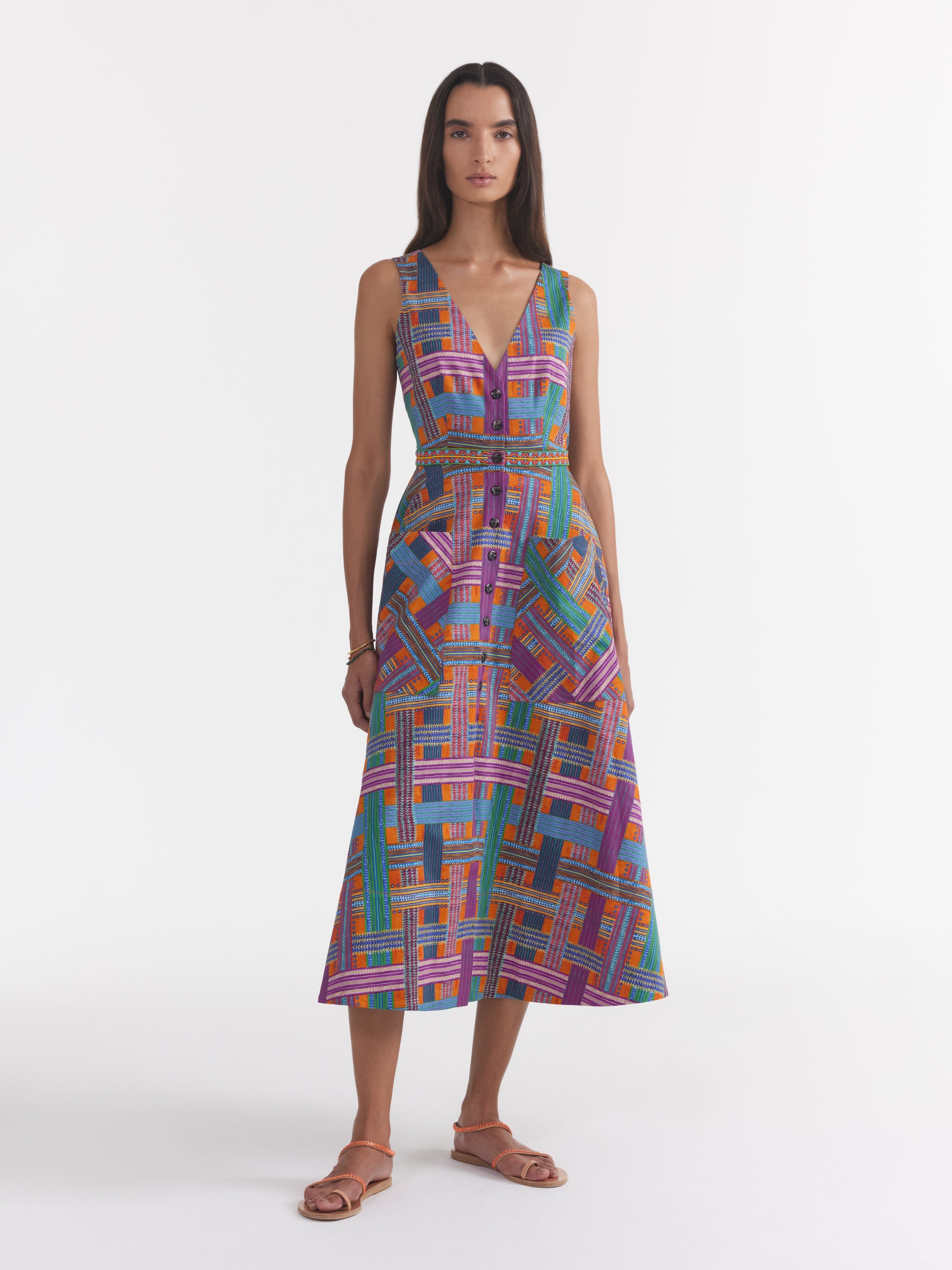 Zoey Cutout Dress in Basketweave Sun – SALONI