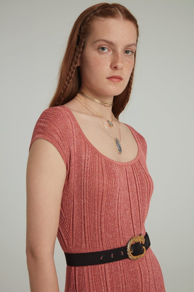 Venyx Stardust Rib Dress in Copper Metallic SALONI