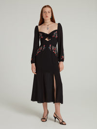 Venyx Harmony Dress in Black Strawberry Embroidery