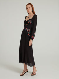Venyx Harmony Dress in Black Strawberry Embroidery