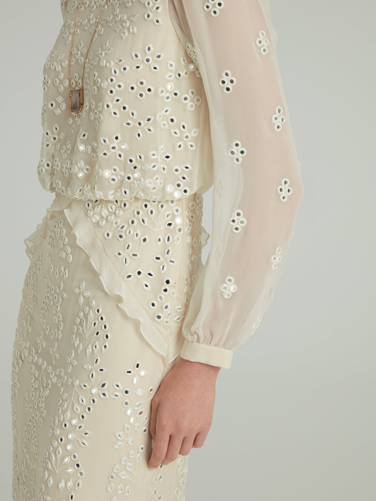 Load image into Gallery viewer, Venyx Isa Silk B Dress in Ivory Mirror Embroidery