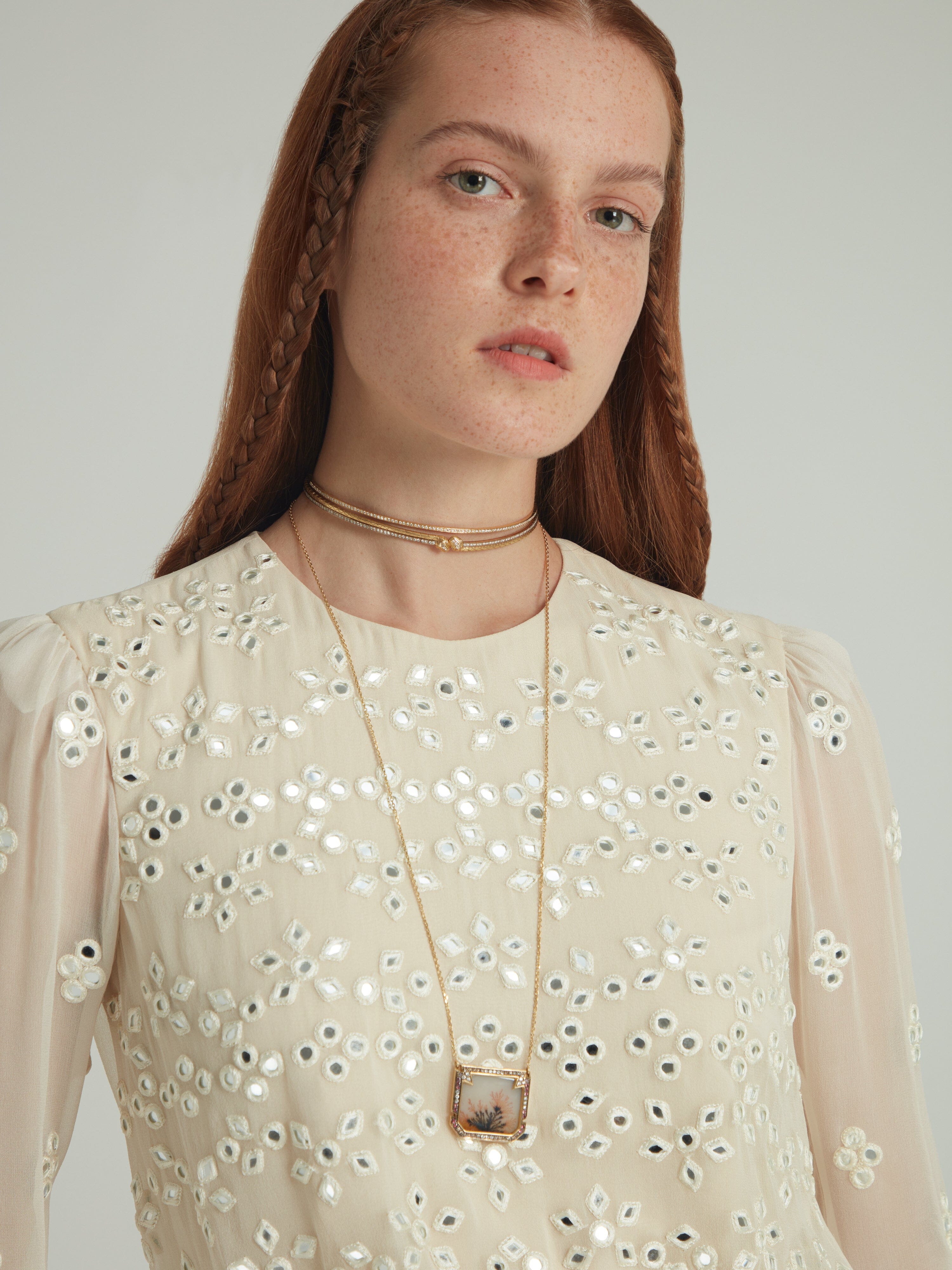 Venyx Isa Silk B Dress in Ivory Mirror Embroidery