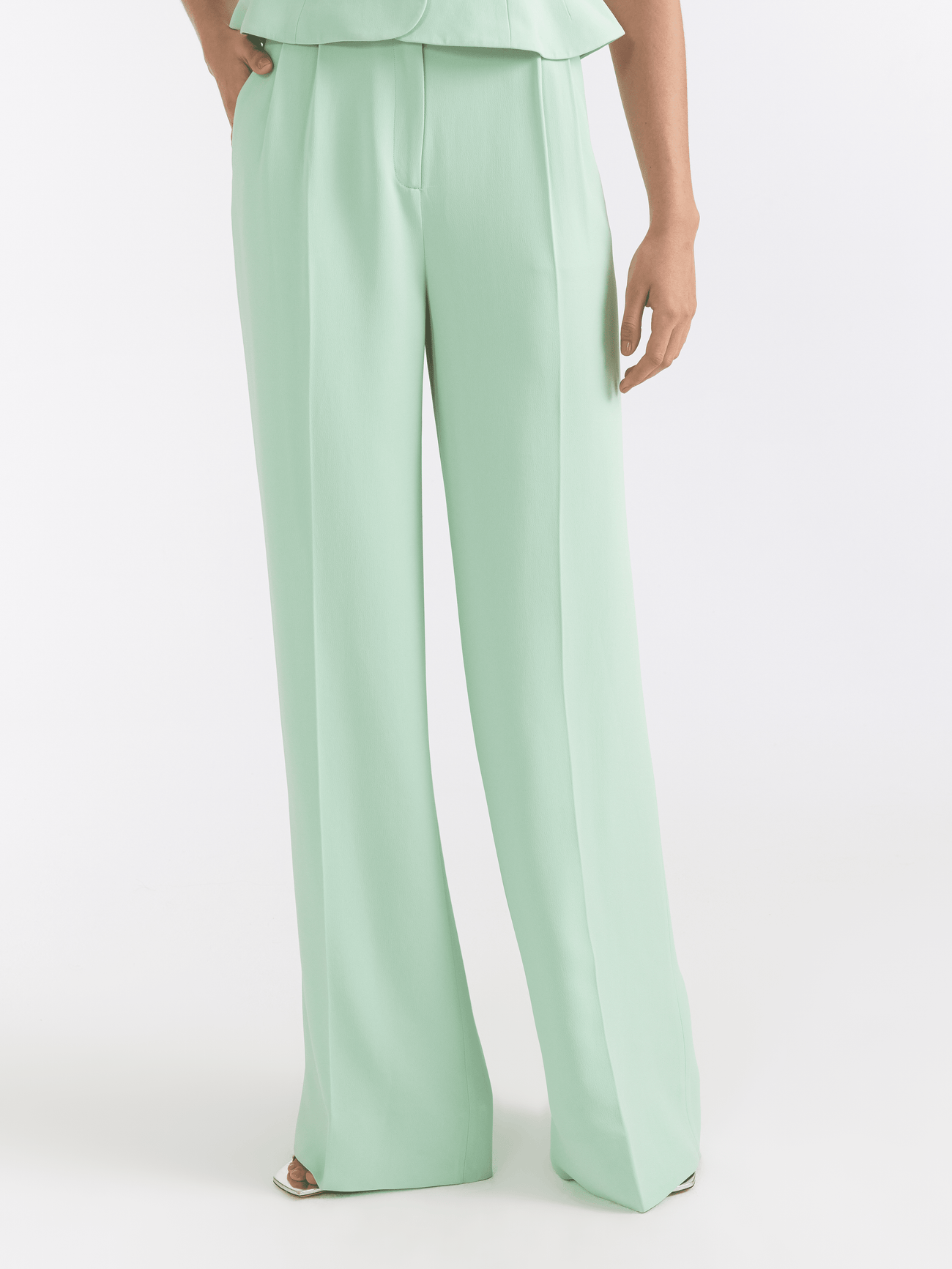Sage Green elasticated waist trousers for elderly ladies. half