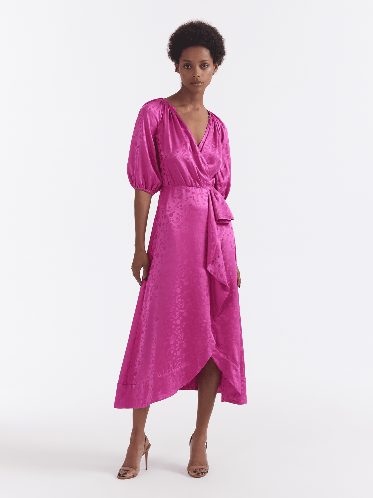 Load image into Gallery viewer, Draped Olivia Dress in Hot Fuchsia