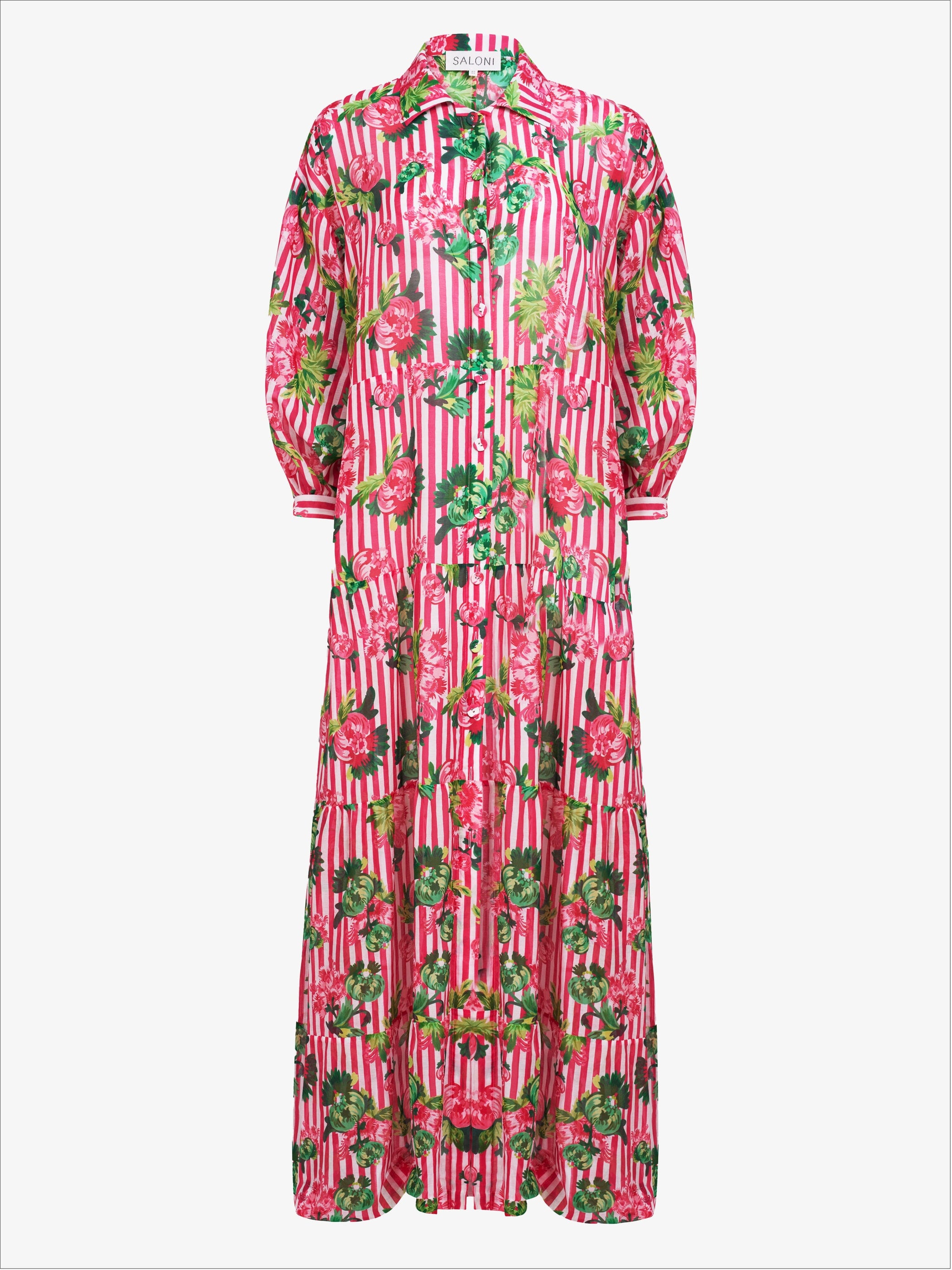 Soliel Long Dress in Pivoines Stripe