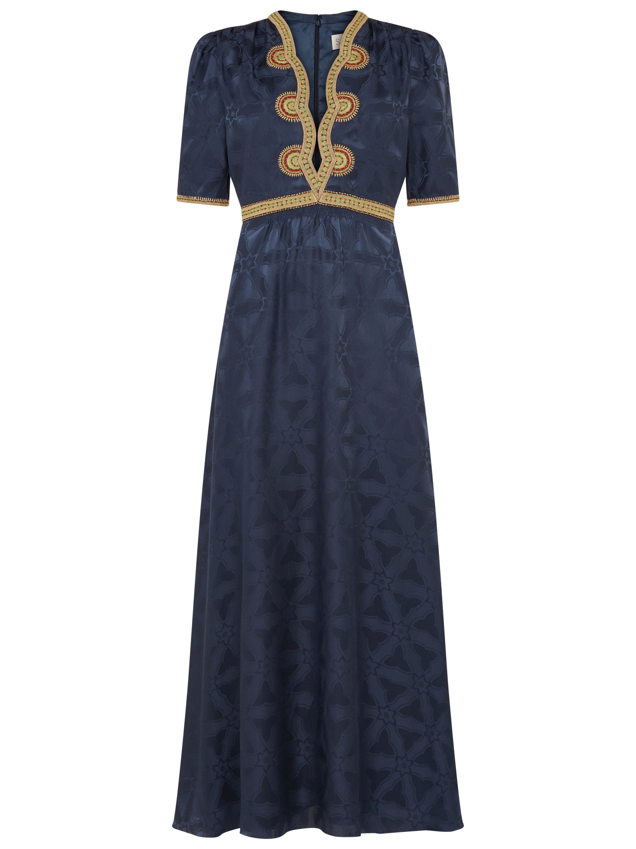 Tabitha Dress in Navy with Ornate Embroidery