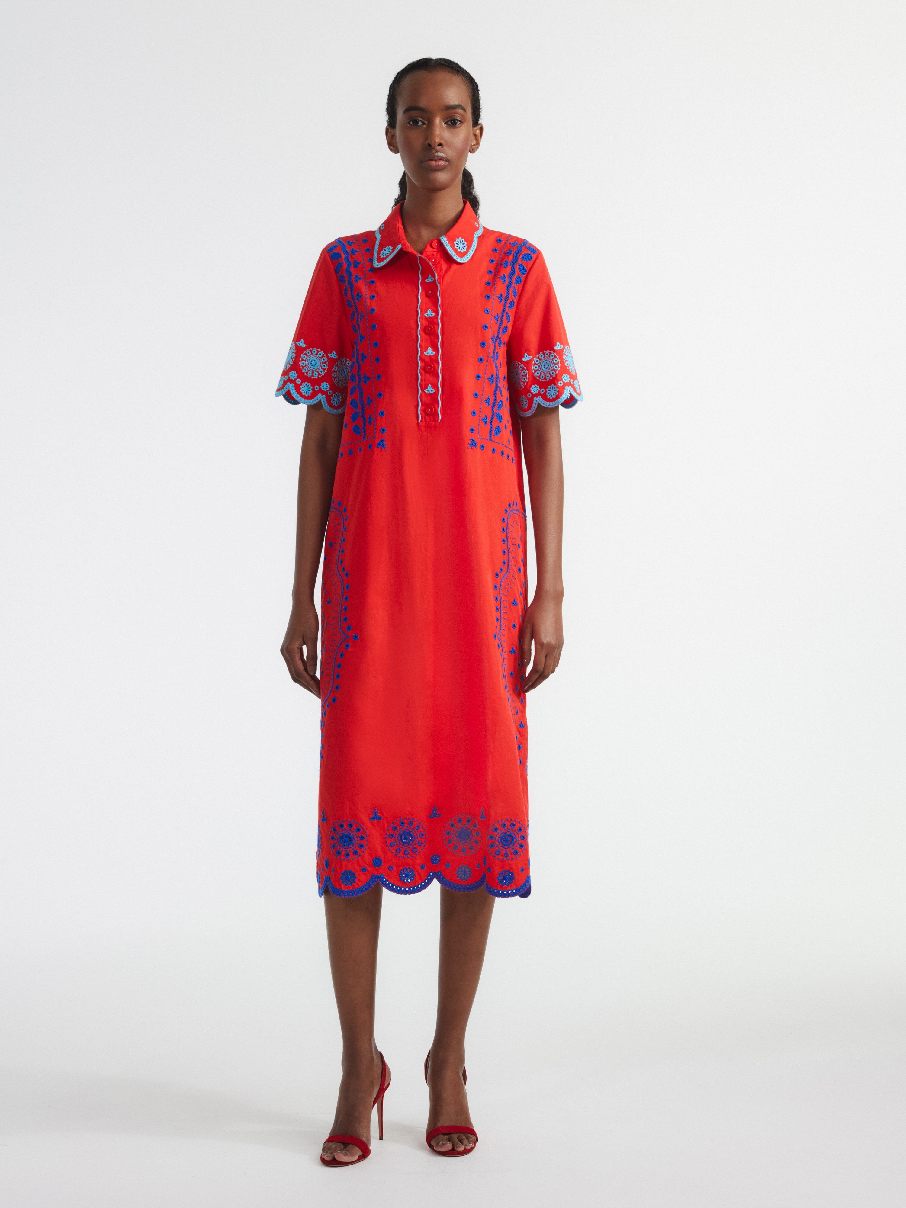 Dree Cotton Broderie-Anglaise Dress in Scarlet Azure