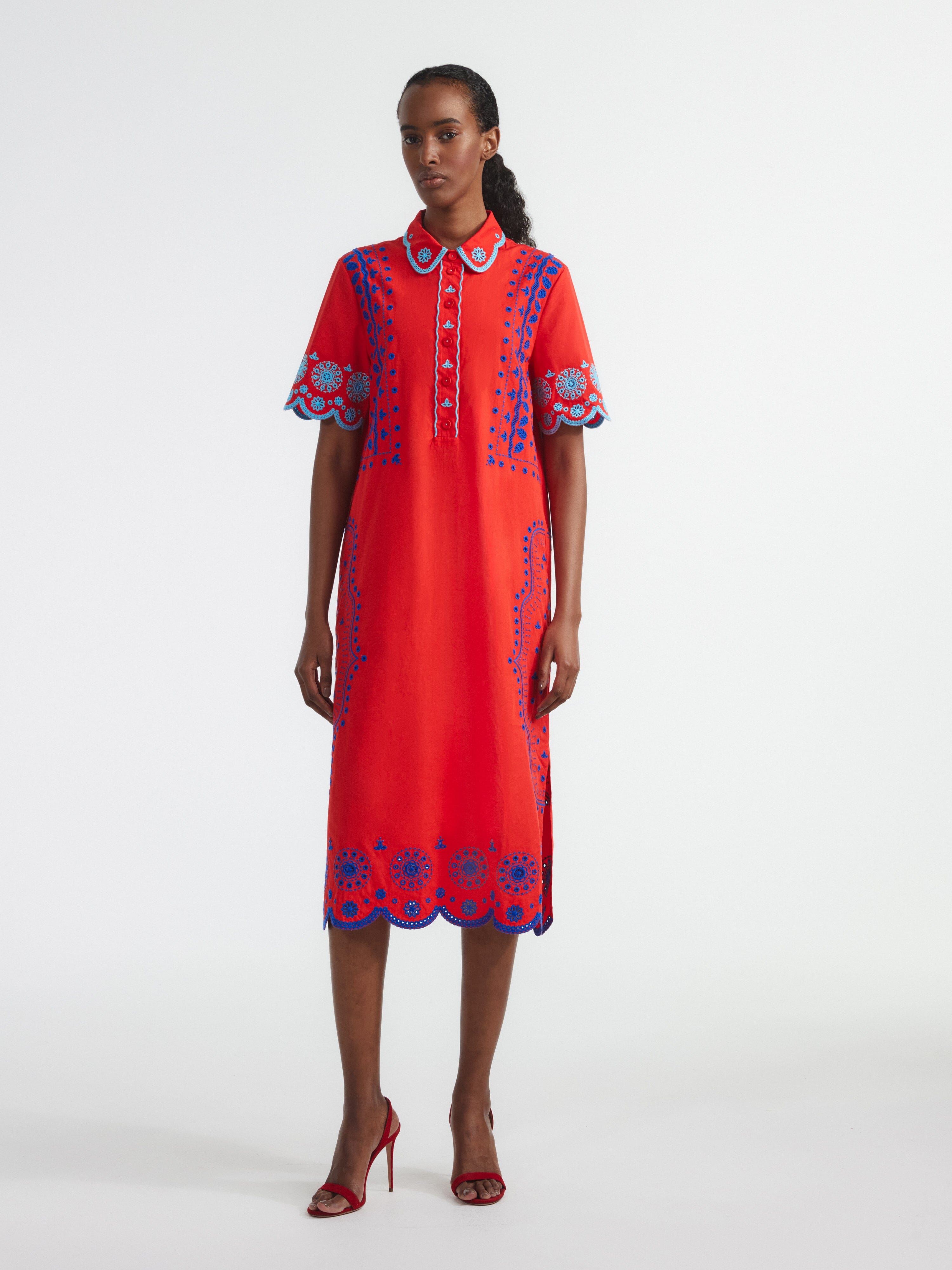 Dree Cotton Broderie-Anglaise Dress in Scarlet Azure