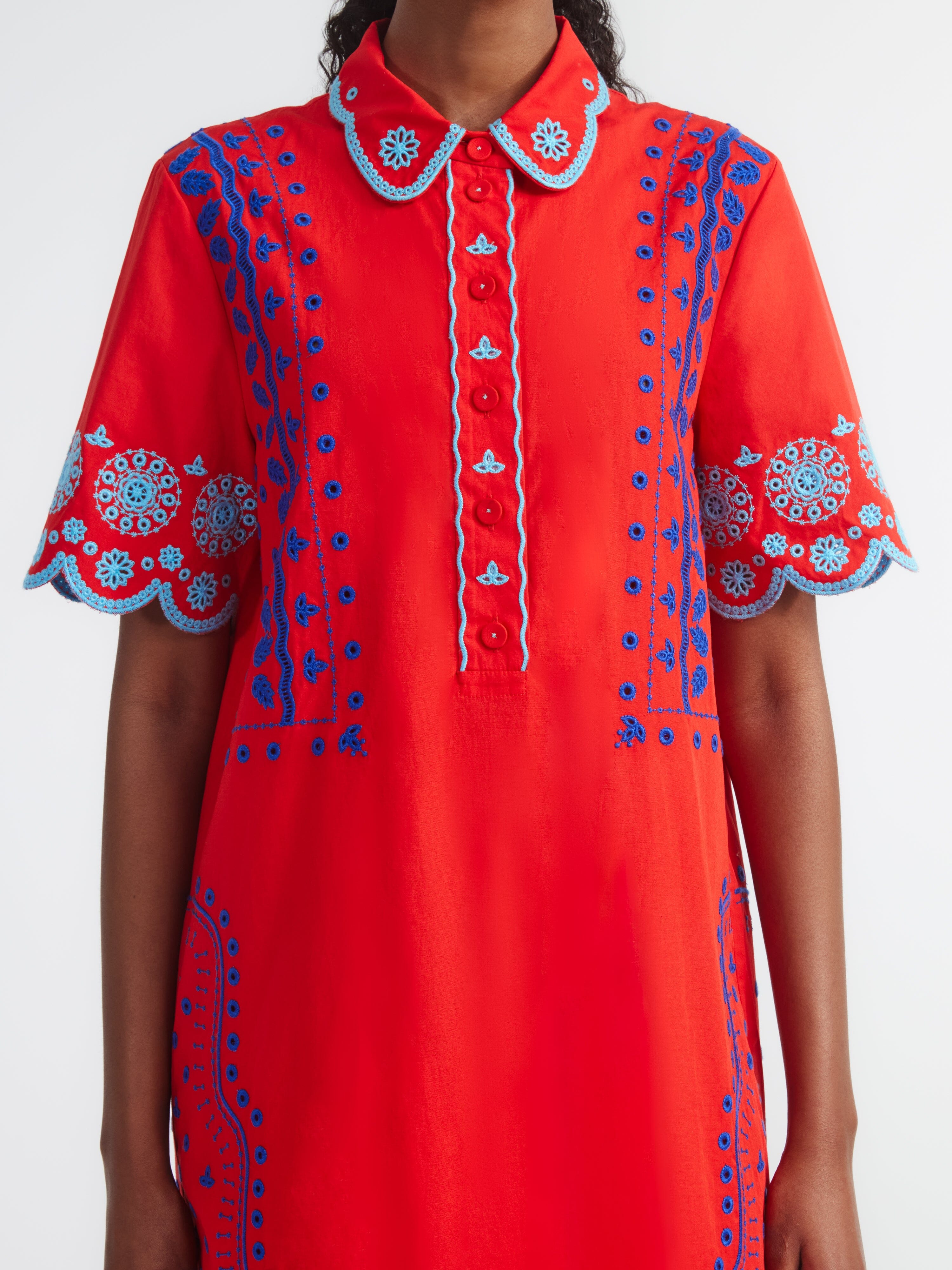 Dree Cotton Broderie-Anglaise Dress in Scarlet Azure