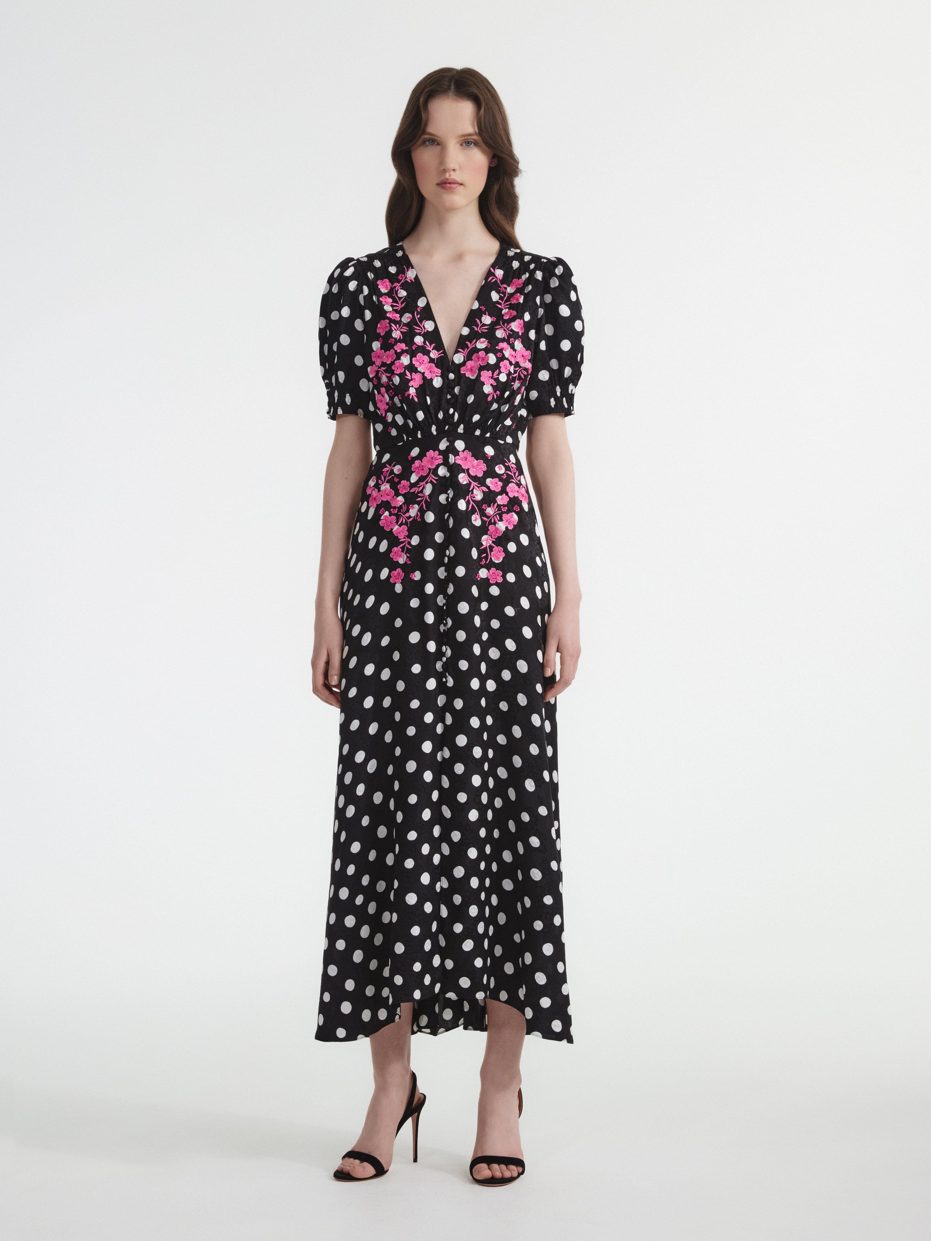 Lea Long Dress in Polka Dot Flower Embroidery – SALONI