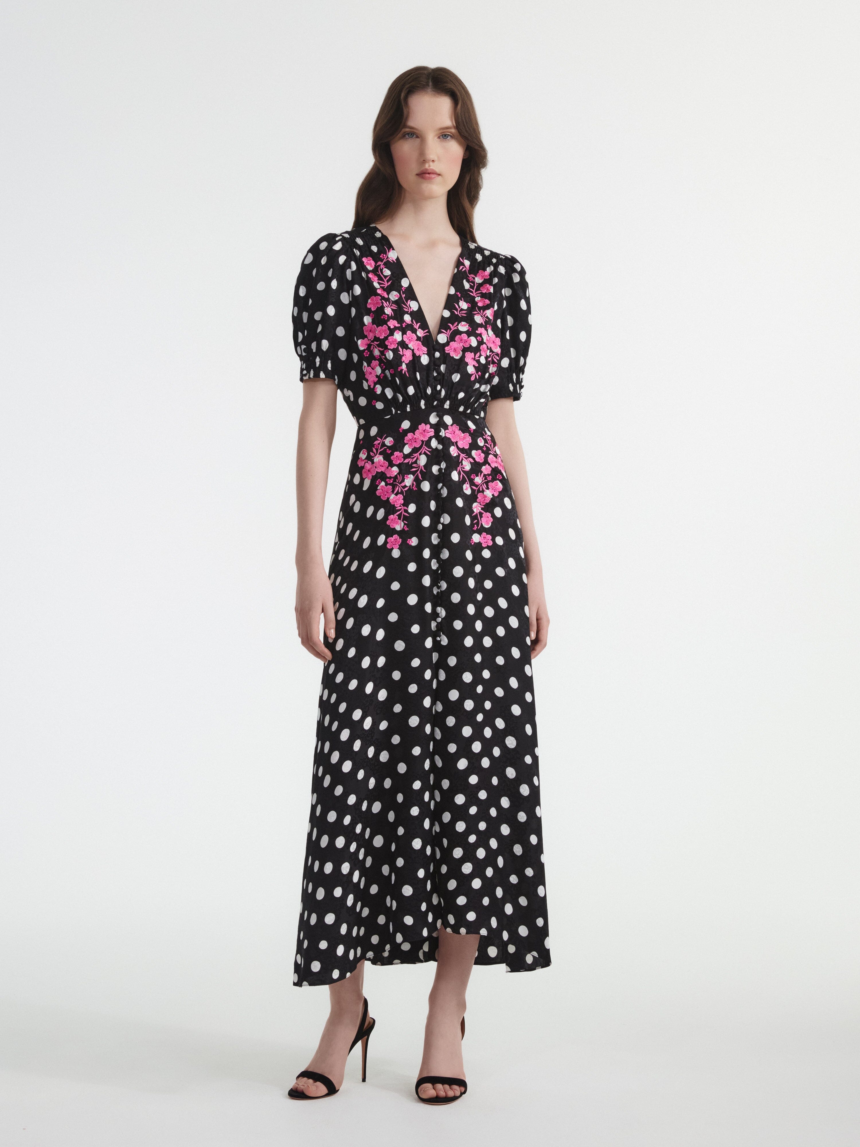 SALONI London - Lea Long Dress in Polka Dot Flower Embroidery SALONI London - Lea Long Dress in Polka Dot Flower Embroidery