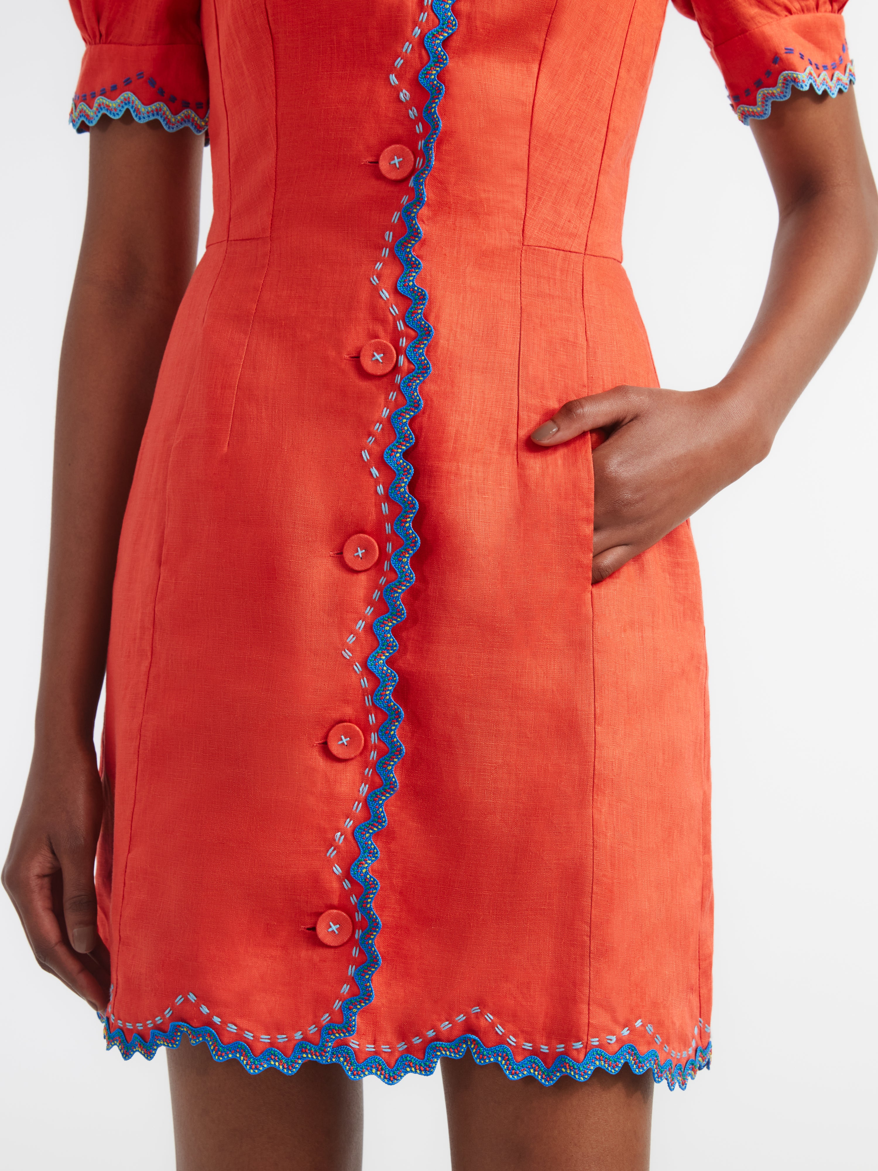 Marlee Dress in Coral with Stitch Embroidery