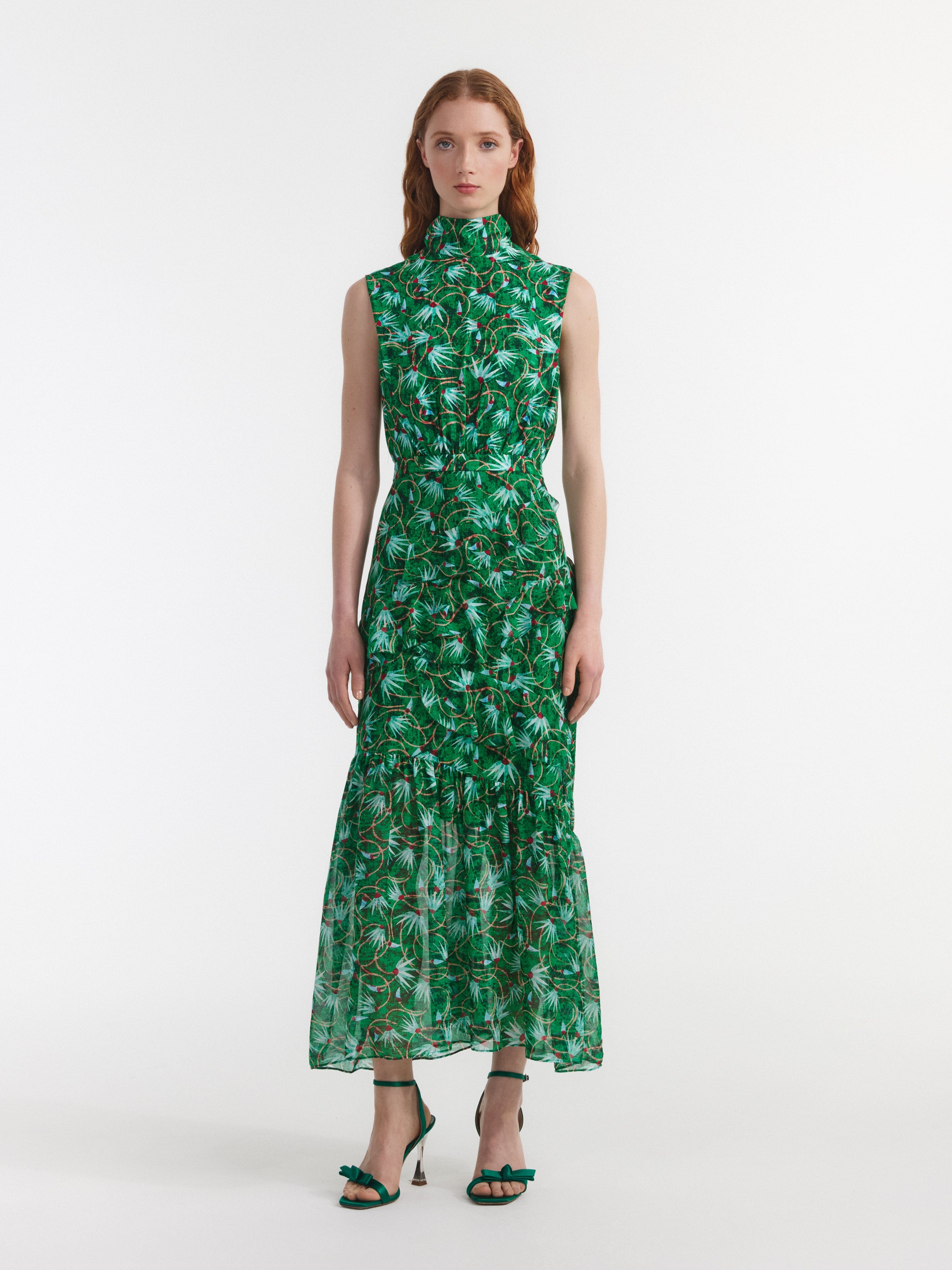 Fleur Ruffle Dress in Padma Emerald