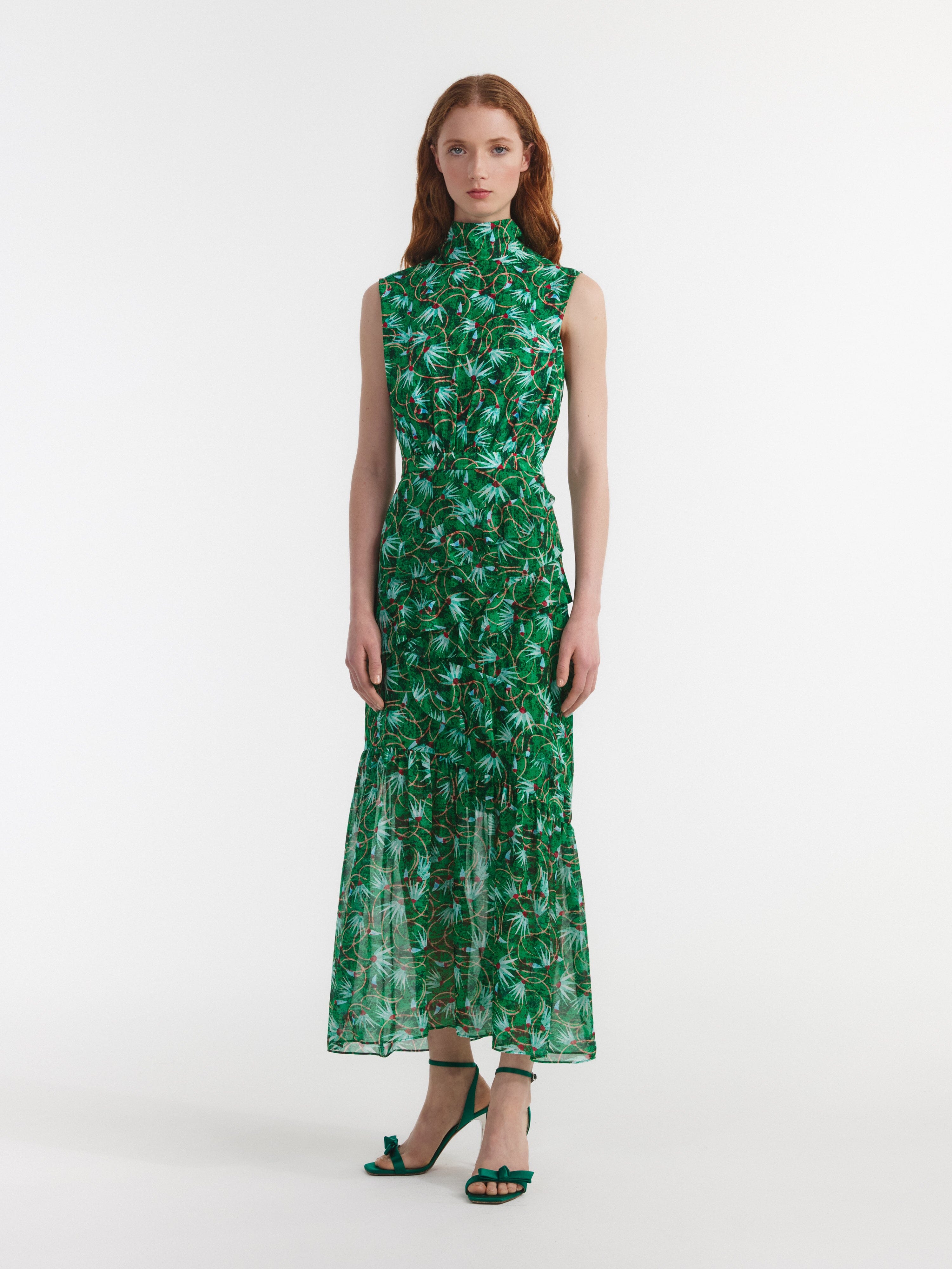 Fleur Ruffle Dress in Padma Emerald