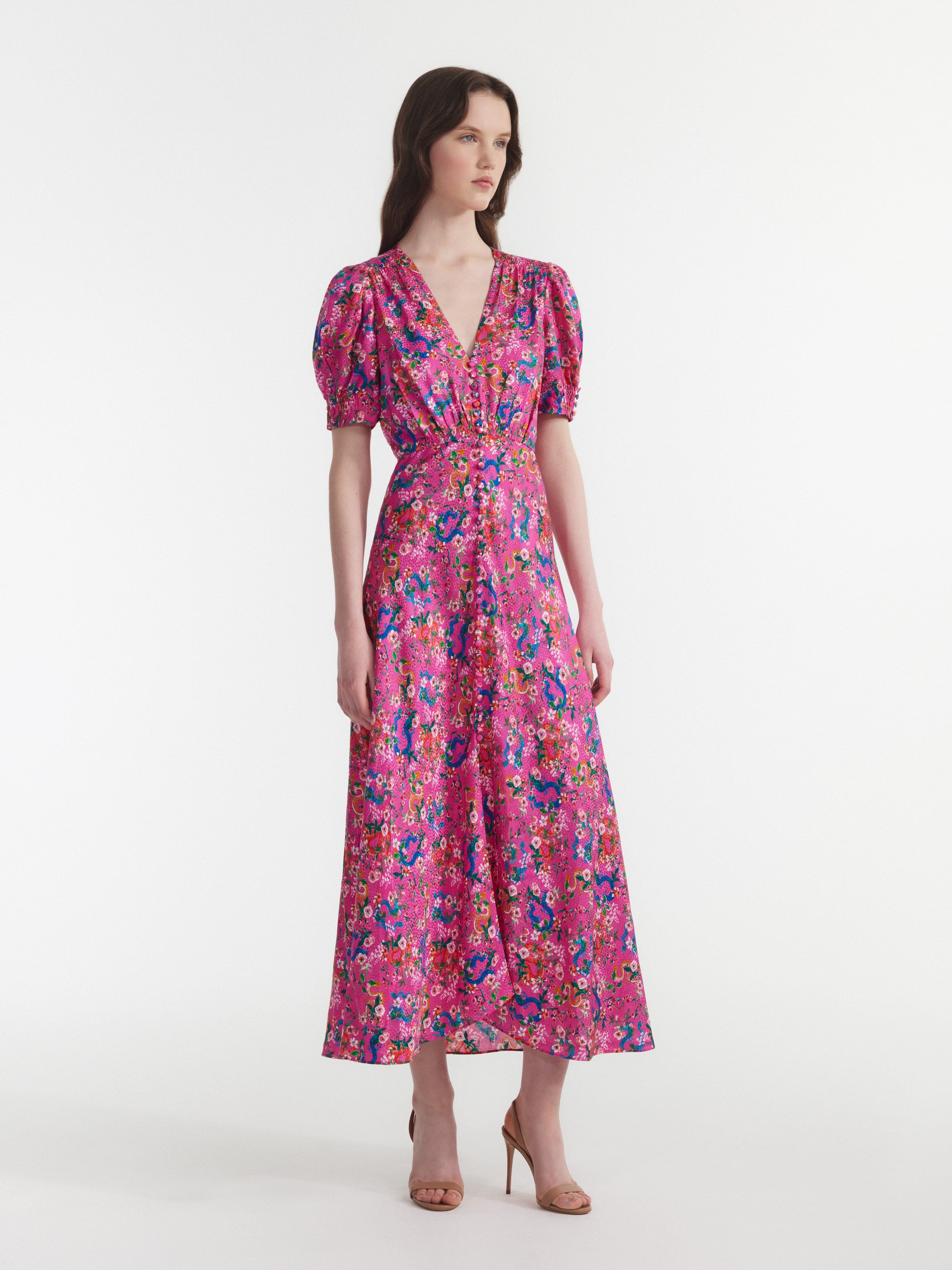 Lea Long Dress in Blossom Hidden Dragon – SALONI