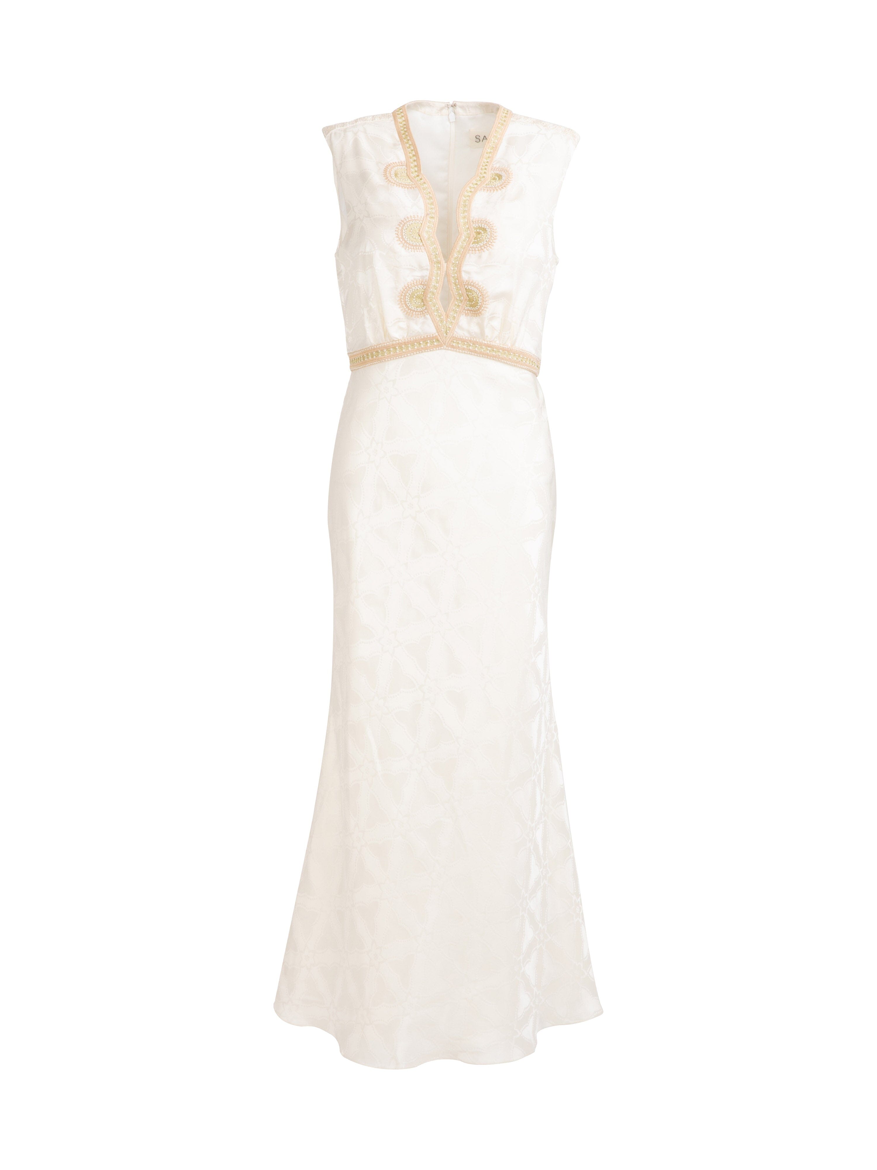 Tabitha B Dress in Tusk with Scallop Embroidery