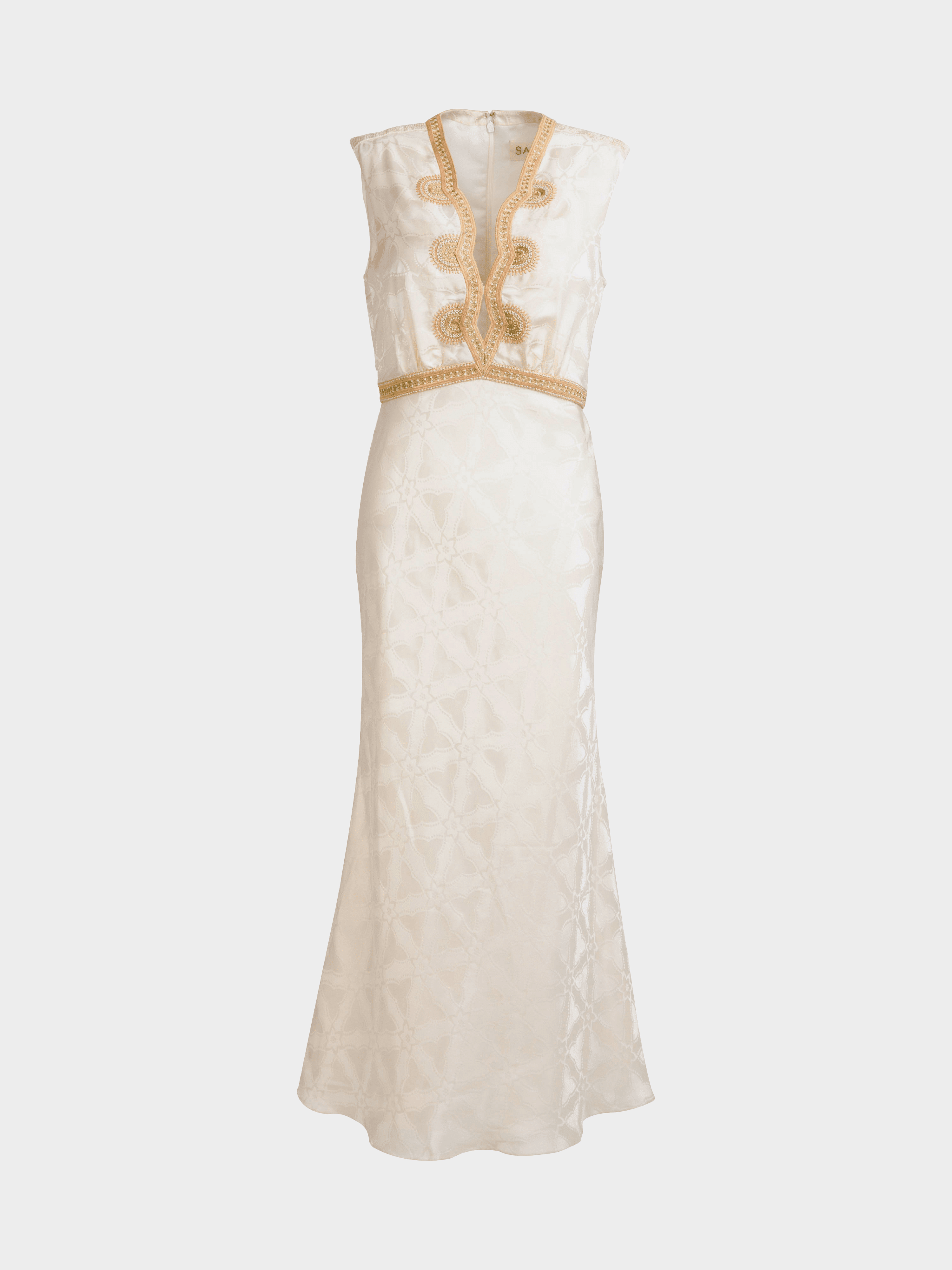 Tabitha B Dress in Tusk with Scallop Embroidery