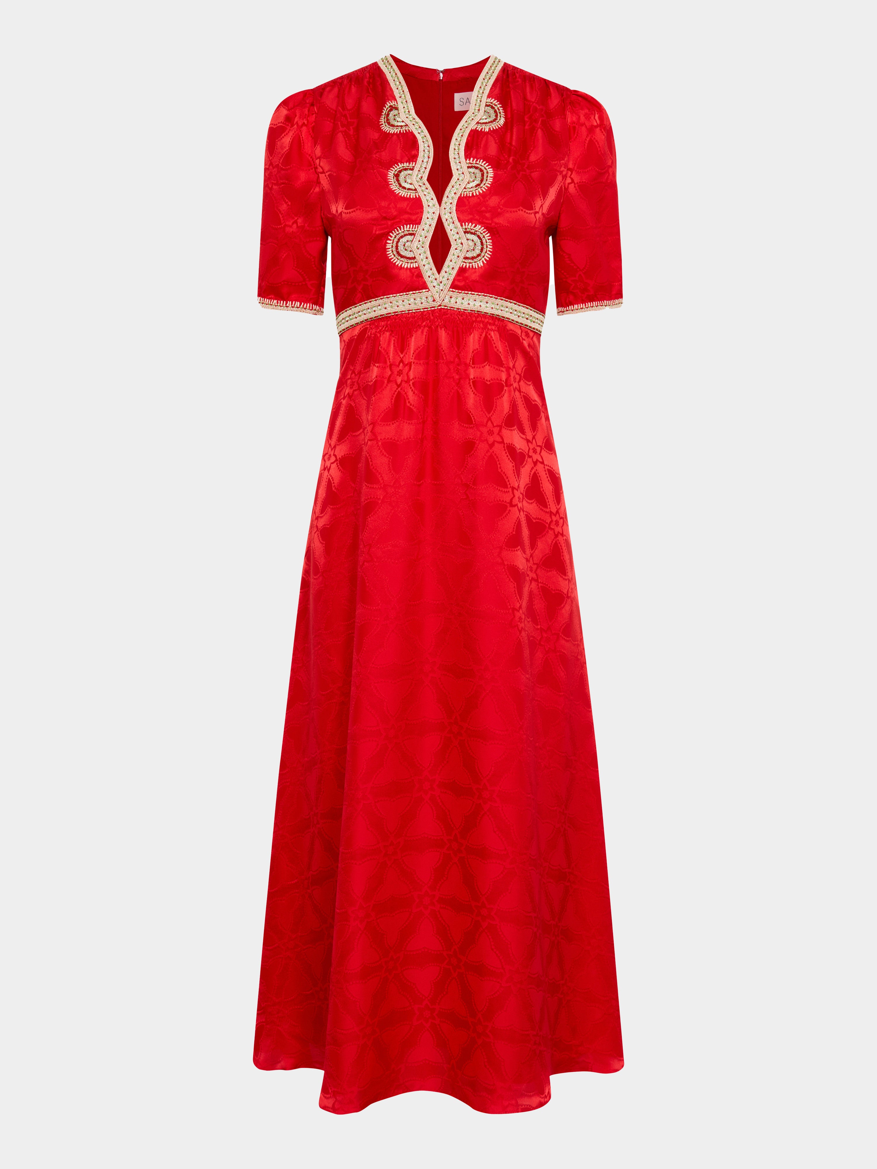 Tabitha C Dress in Scarlet Ornate Embroidery