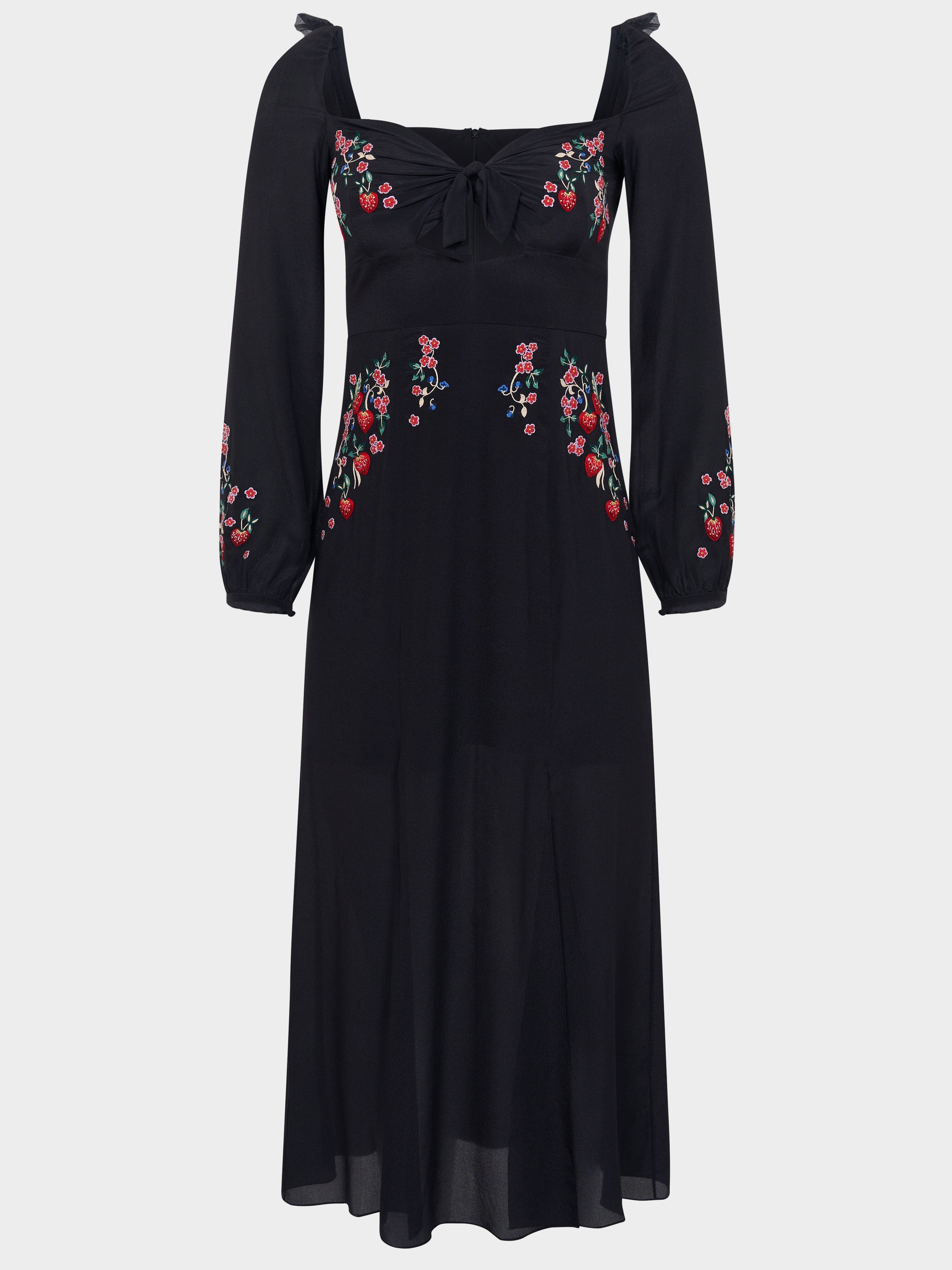 Venyx Harmony Dress in Black Strawberry Embroidery