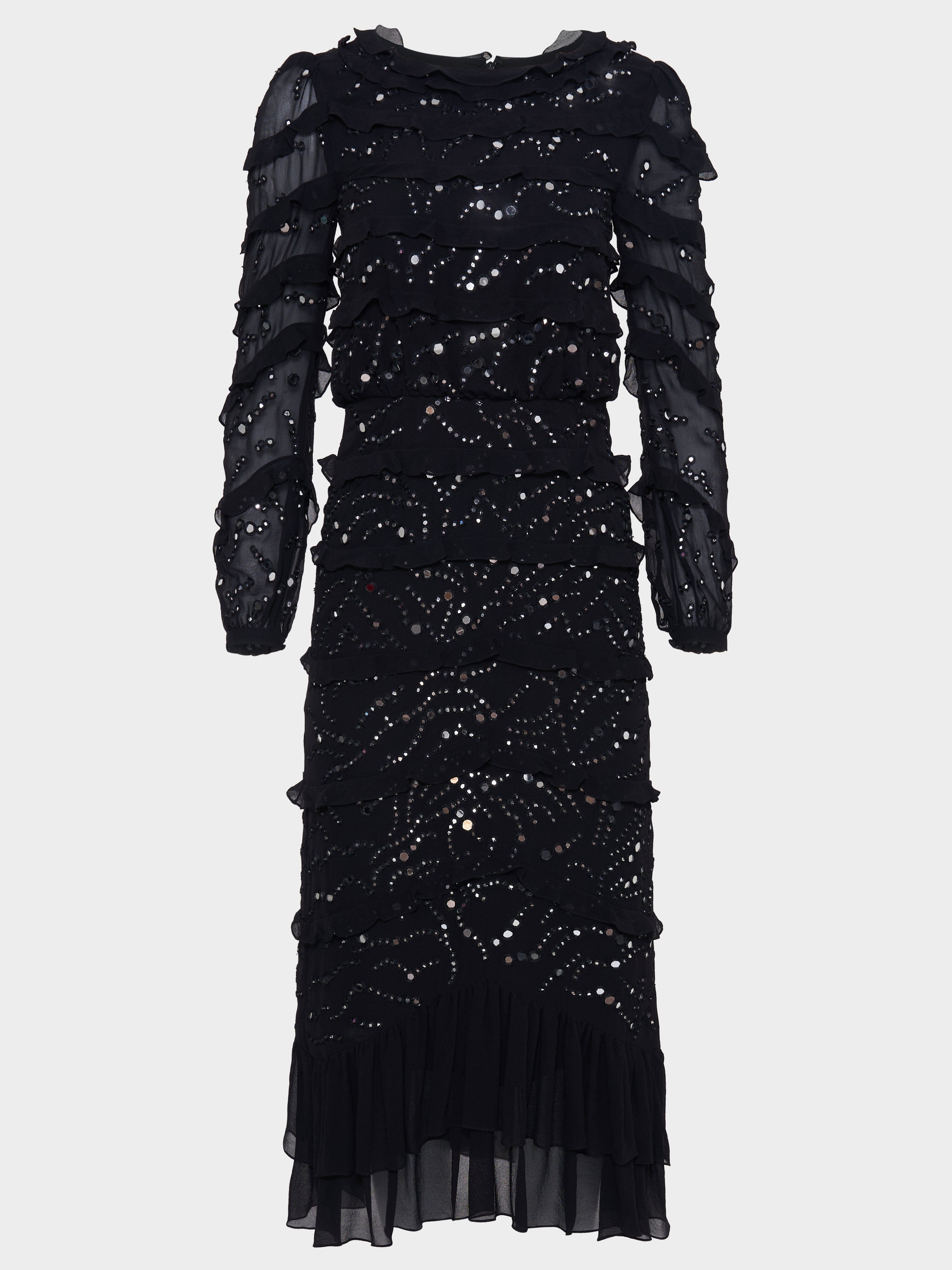 Venyx Isa D Dress in Black Mirror Embriodery