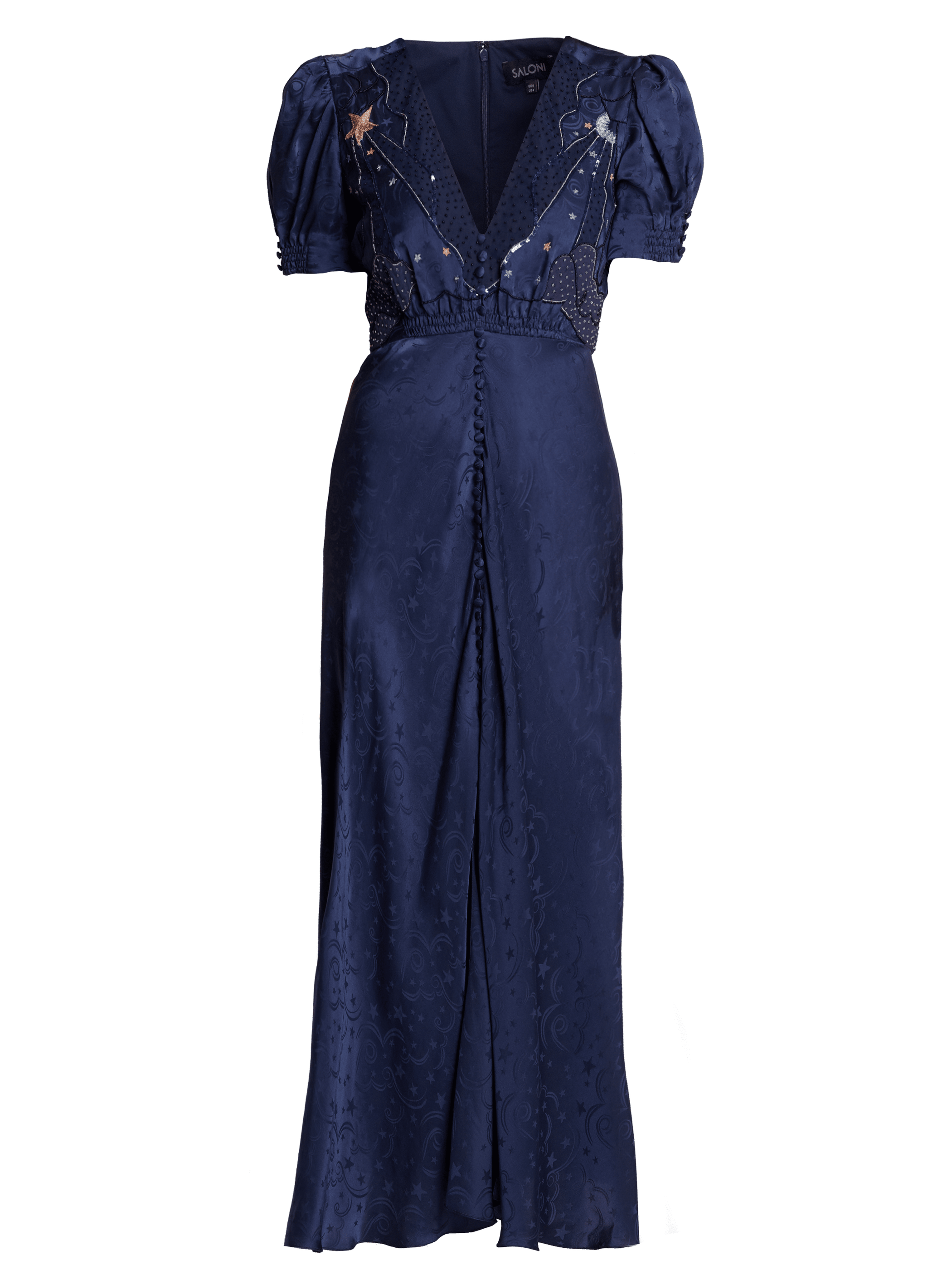 Venyx Lea Long Dress in Navy Astro Embroidered