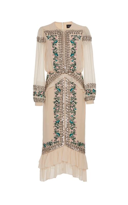 Isa Silk B Dress in Cream Garden Embroidery