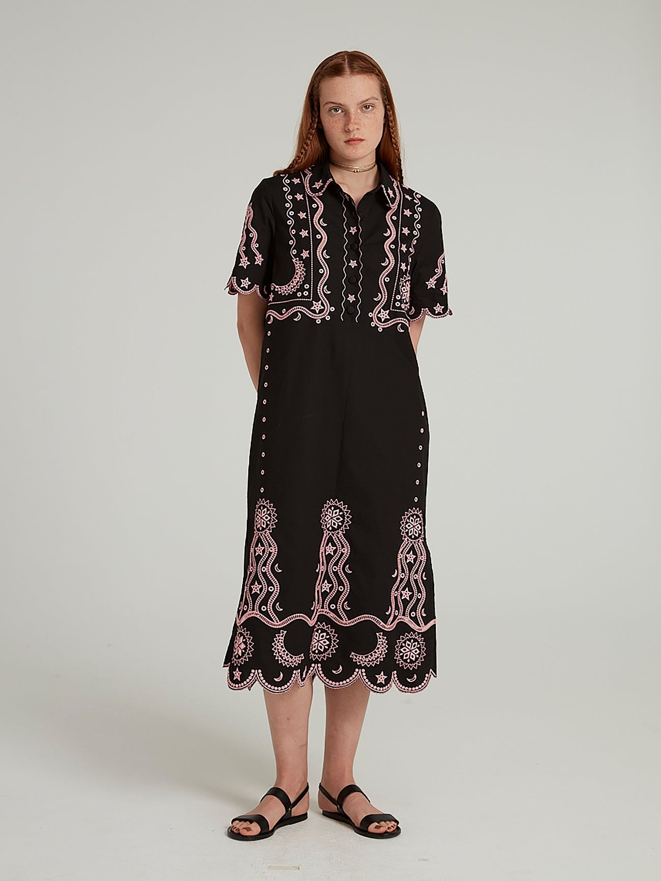 Load image into Gallery viewer, Venyx Dree Cotton Broderie-Anglaise Dress in Black