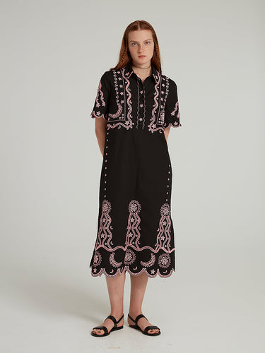 Venyx Dree Cotton Broderie-Anglaise Dress in Black