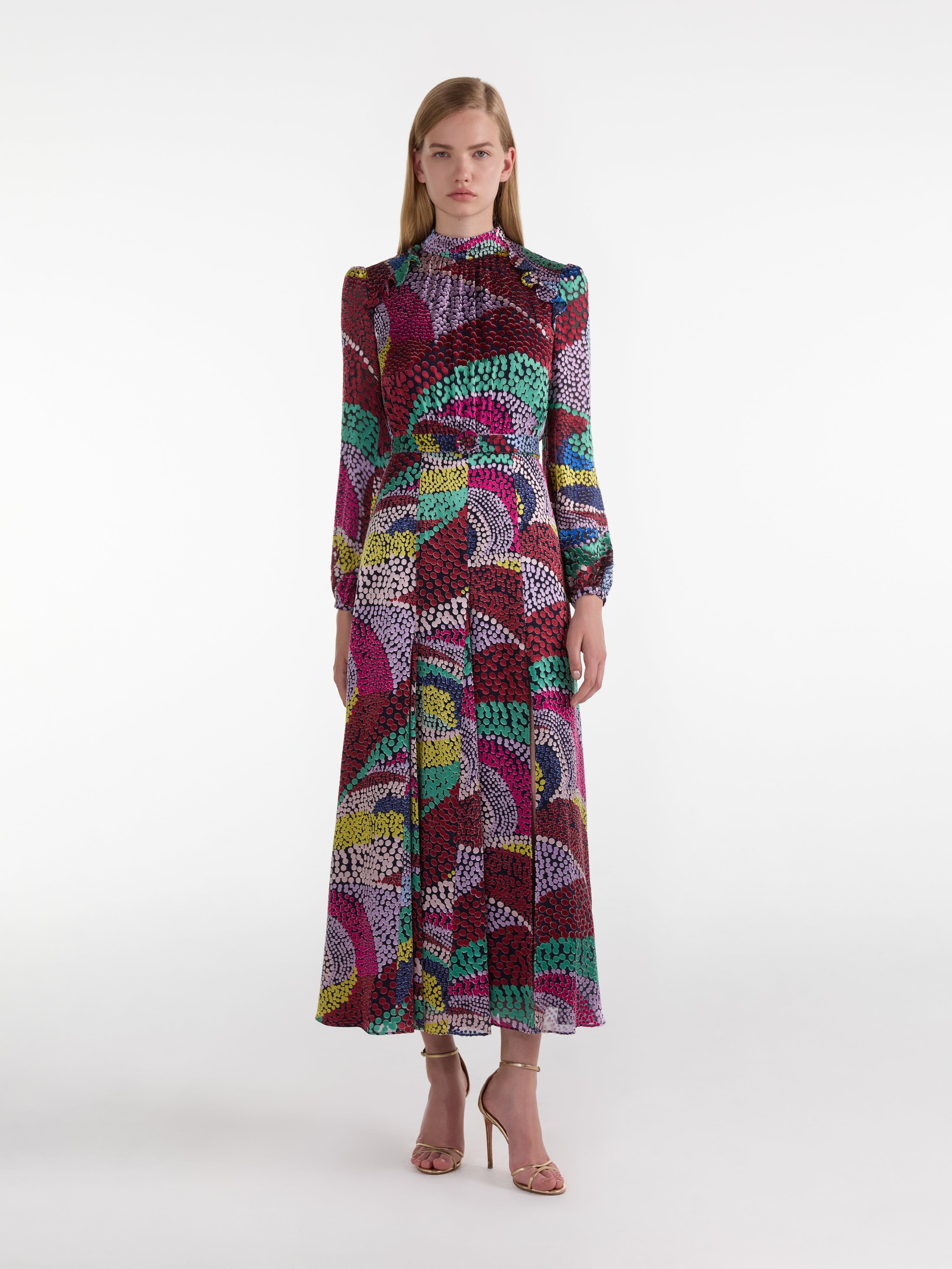 saloni jacqui b belted floral silk midi dress Jacqui-B Belted Floral Silk Midi Dress