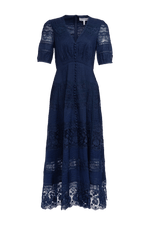 Lea Long Lace Dress in Navy
