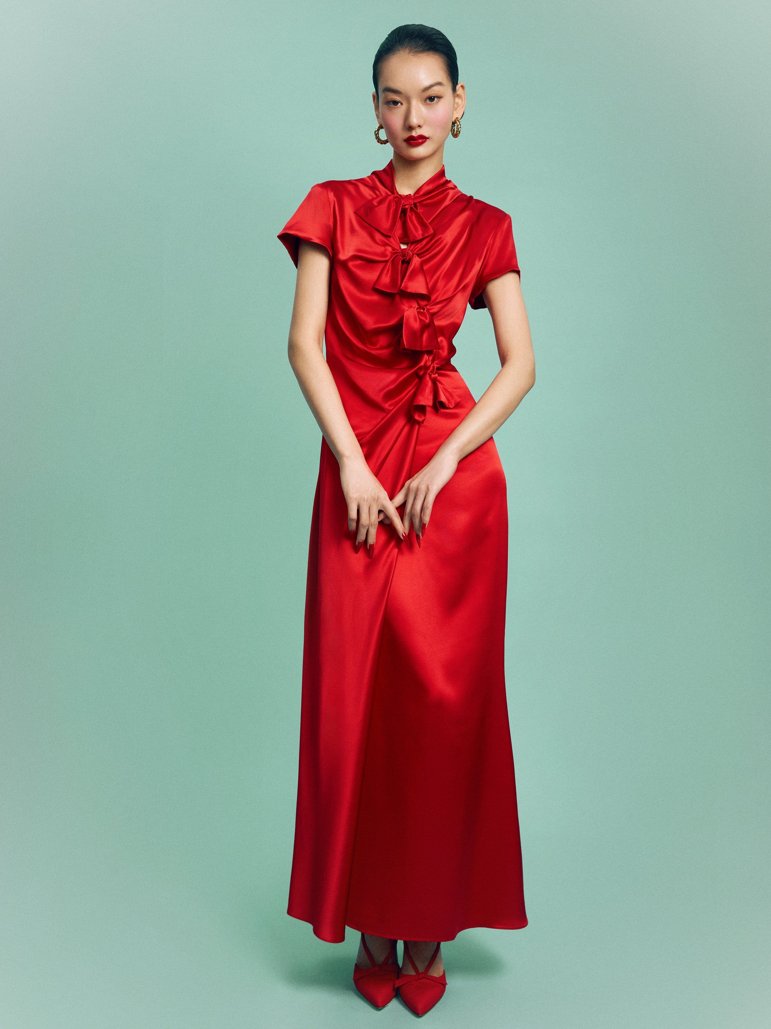 scarlet silk dress Scarlet Rose Red Silk Maxi Dress