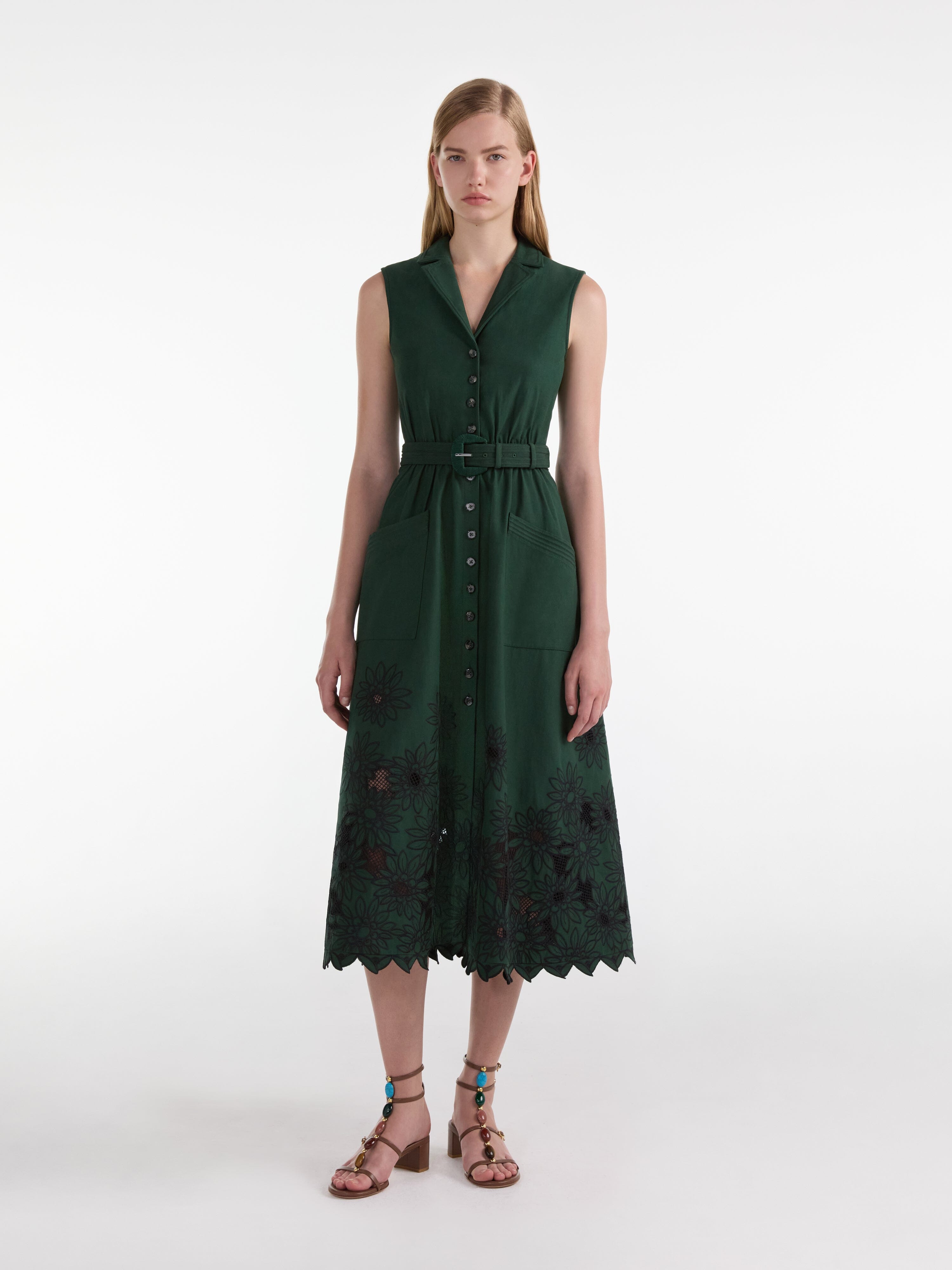 Kirat Dress in Pine Green Embroidery Kirat Dress in Pine Green Embroidery