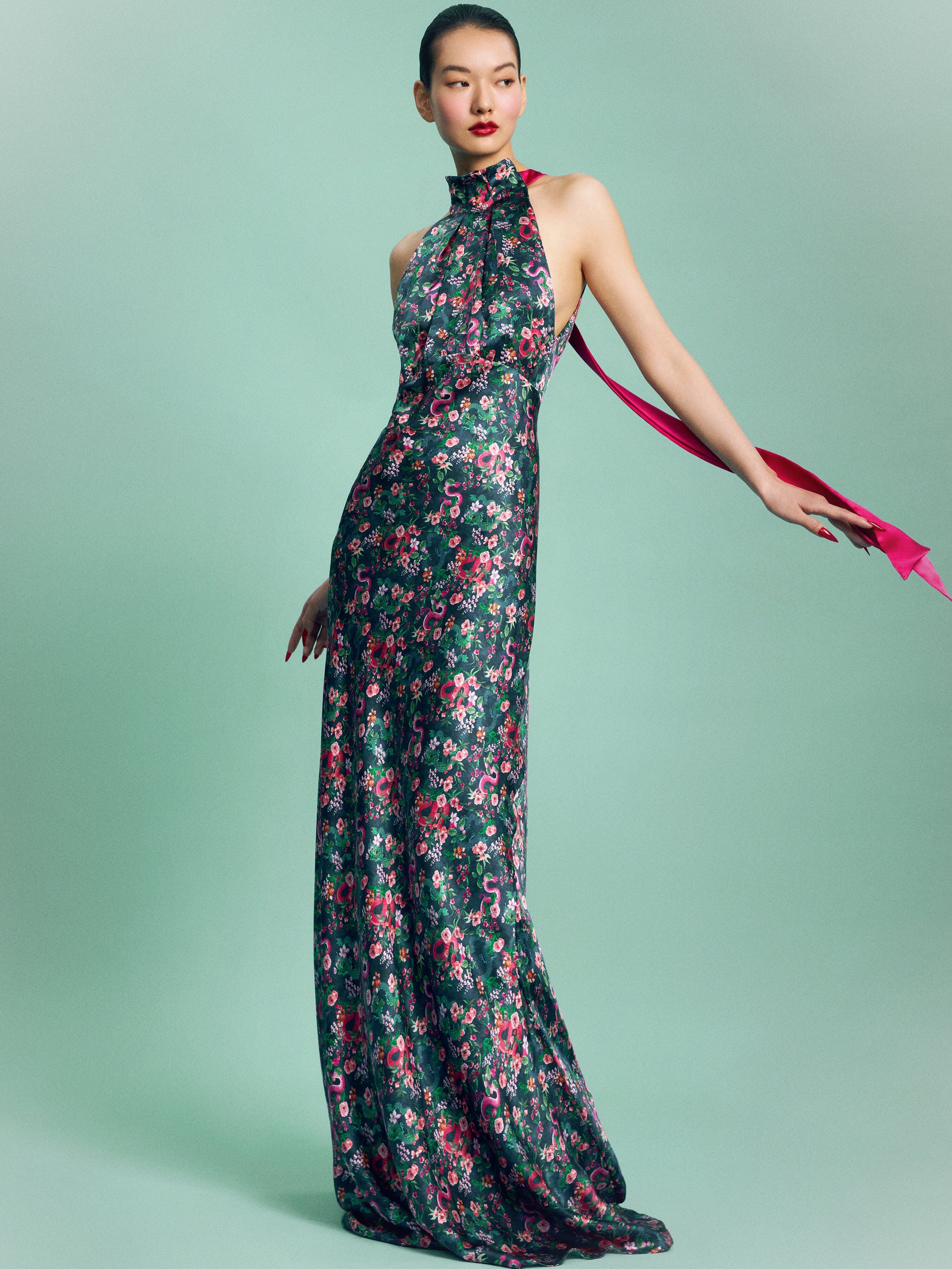 Saloni London - Michelle Dress in Navy Hidden Dragon - Silk Saloni London - Michelle Dress in Navy Hidden Dragon - Silk