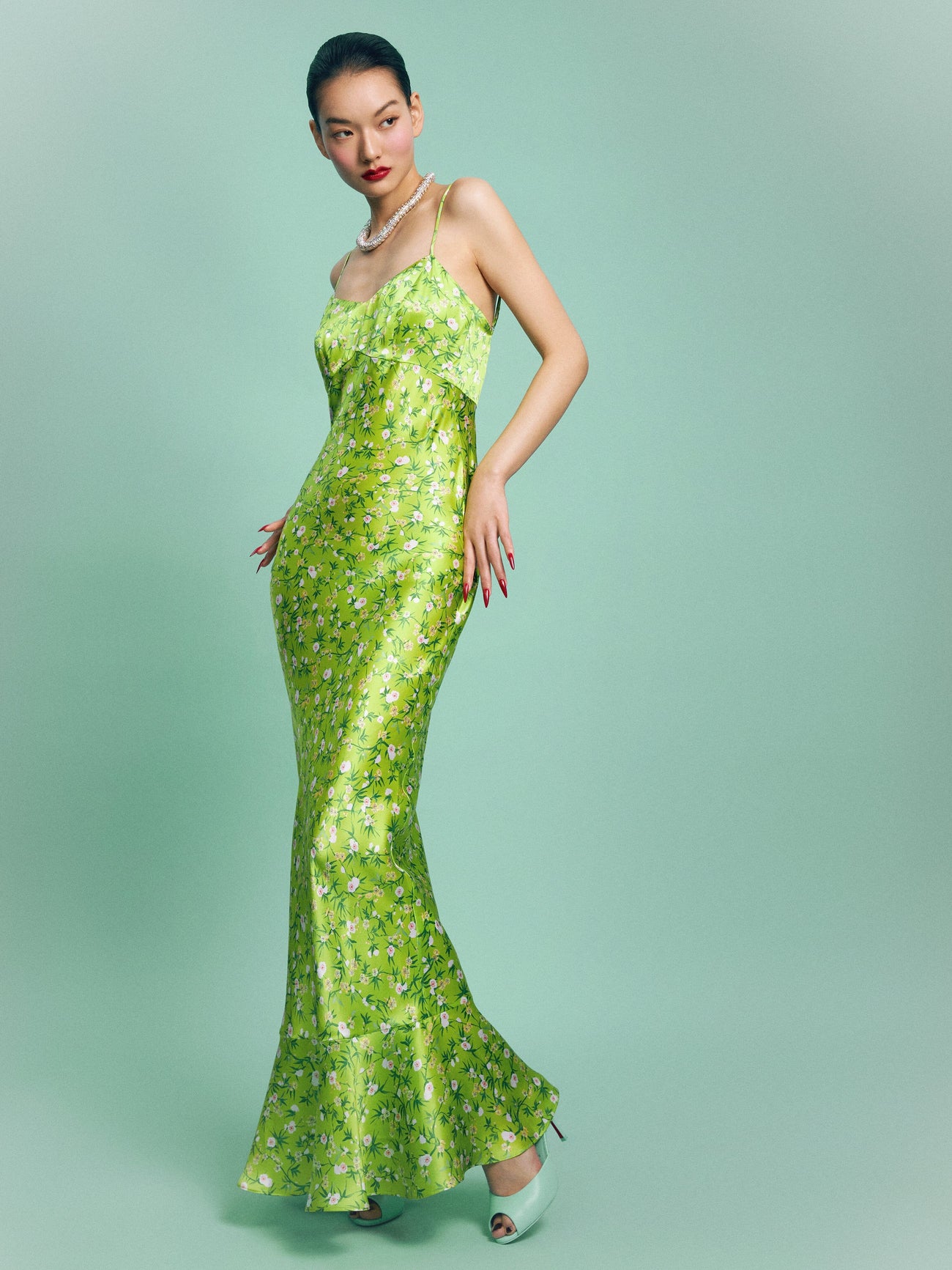 Load image into Gallery viewer, Mimi B Dress in Lime Springflowers