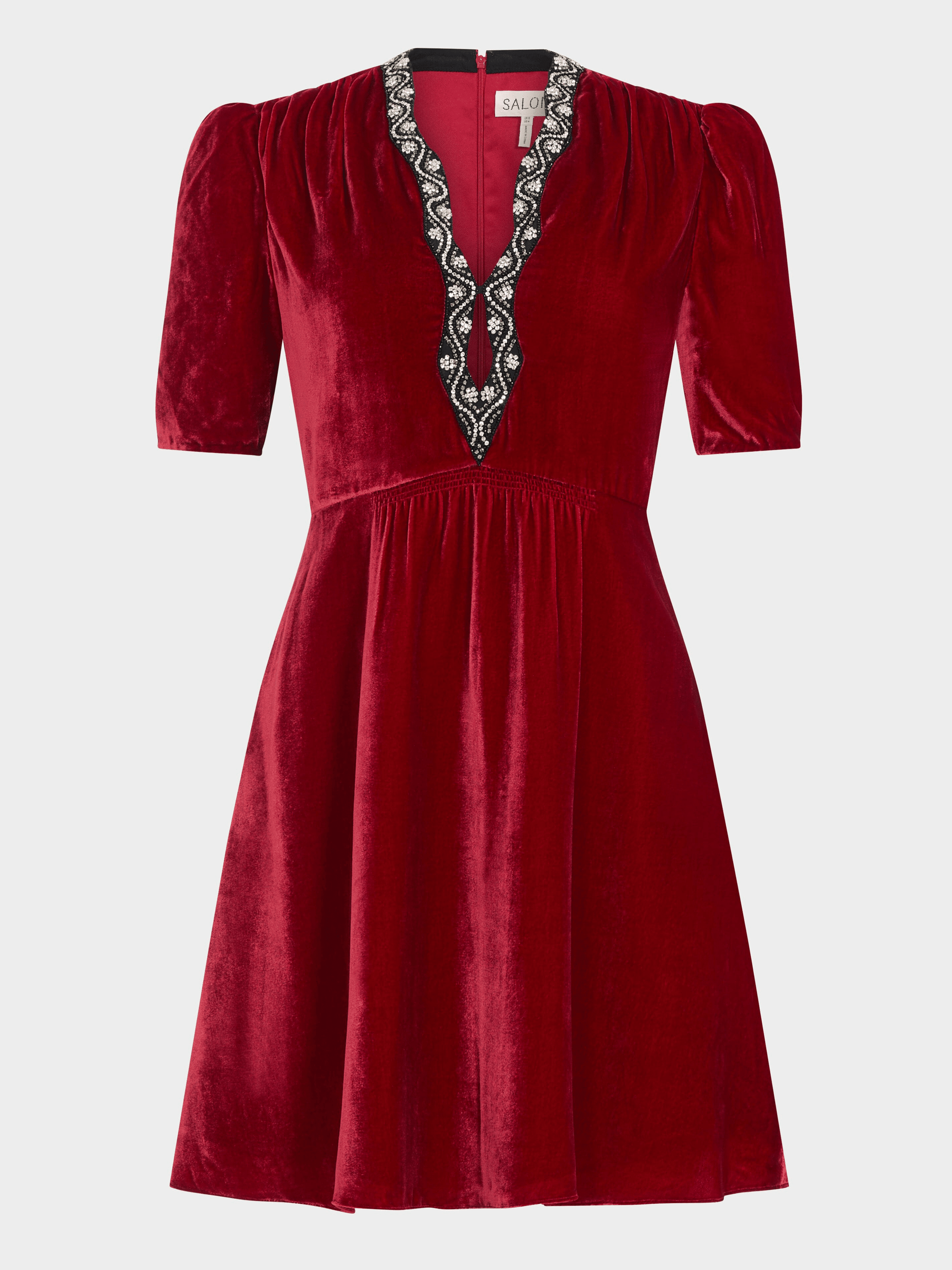 Tabitha Mini B Dress True Red Black Embroidery