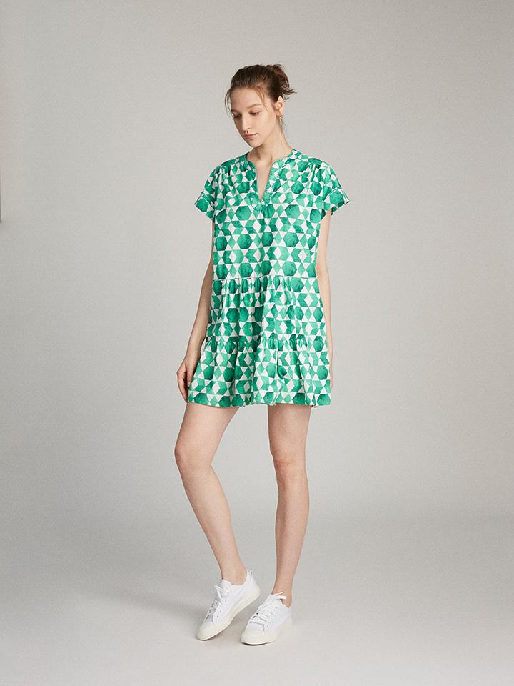 Load image into Gallery viewer, Ashley Dress in Emerald Tiles