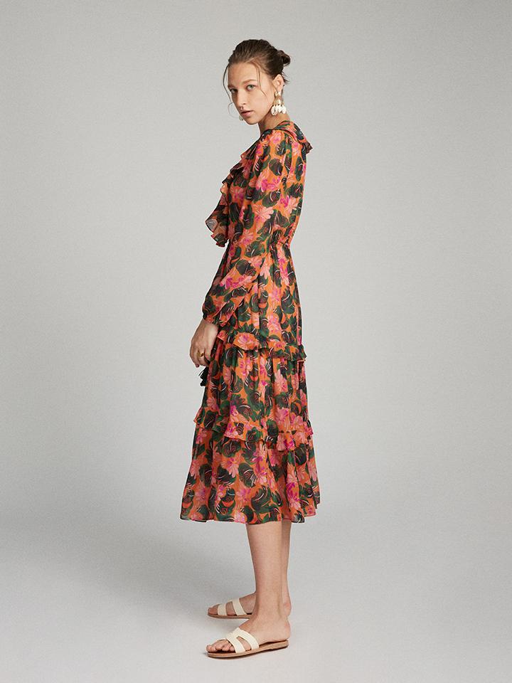 Yara Dress in Orange Lilypad print
