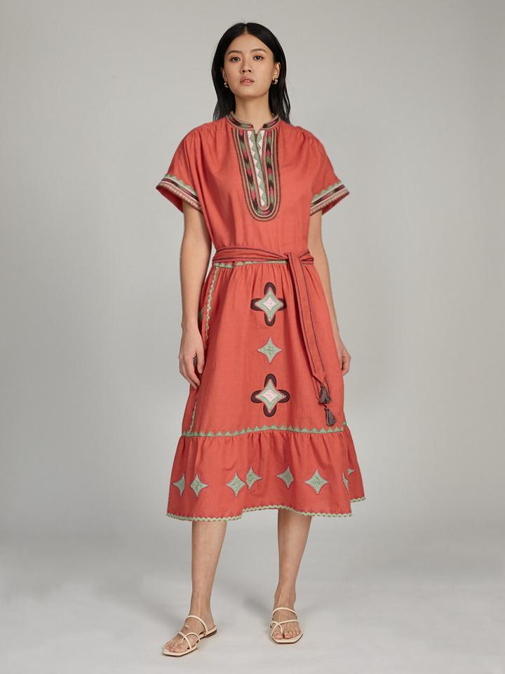 Load image into Gallery viewer, Ashley Long Dress in Terracotta Red