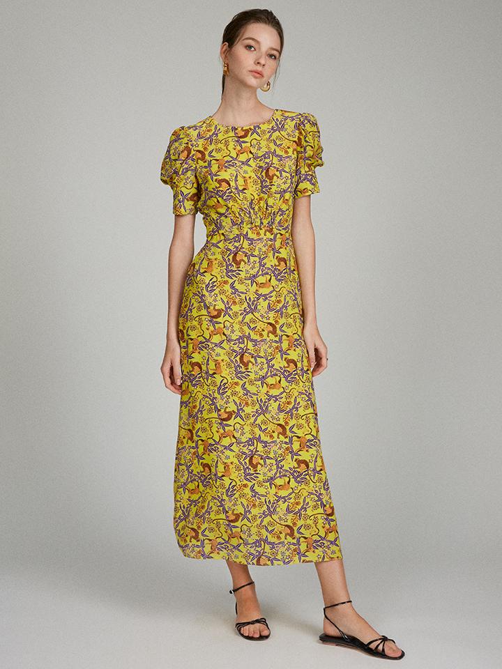 Load image into Gallery viewer, Bianca Dress in Citrus Jungle Monkey print